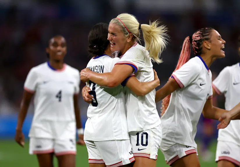 Mallory Swanson celebrates with Lindsey Horan after a goal against Germany as we offer our best picks and predictions for the Olympics quarterfinal between the USA and Japan.
