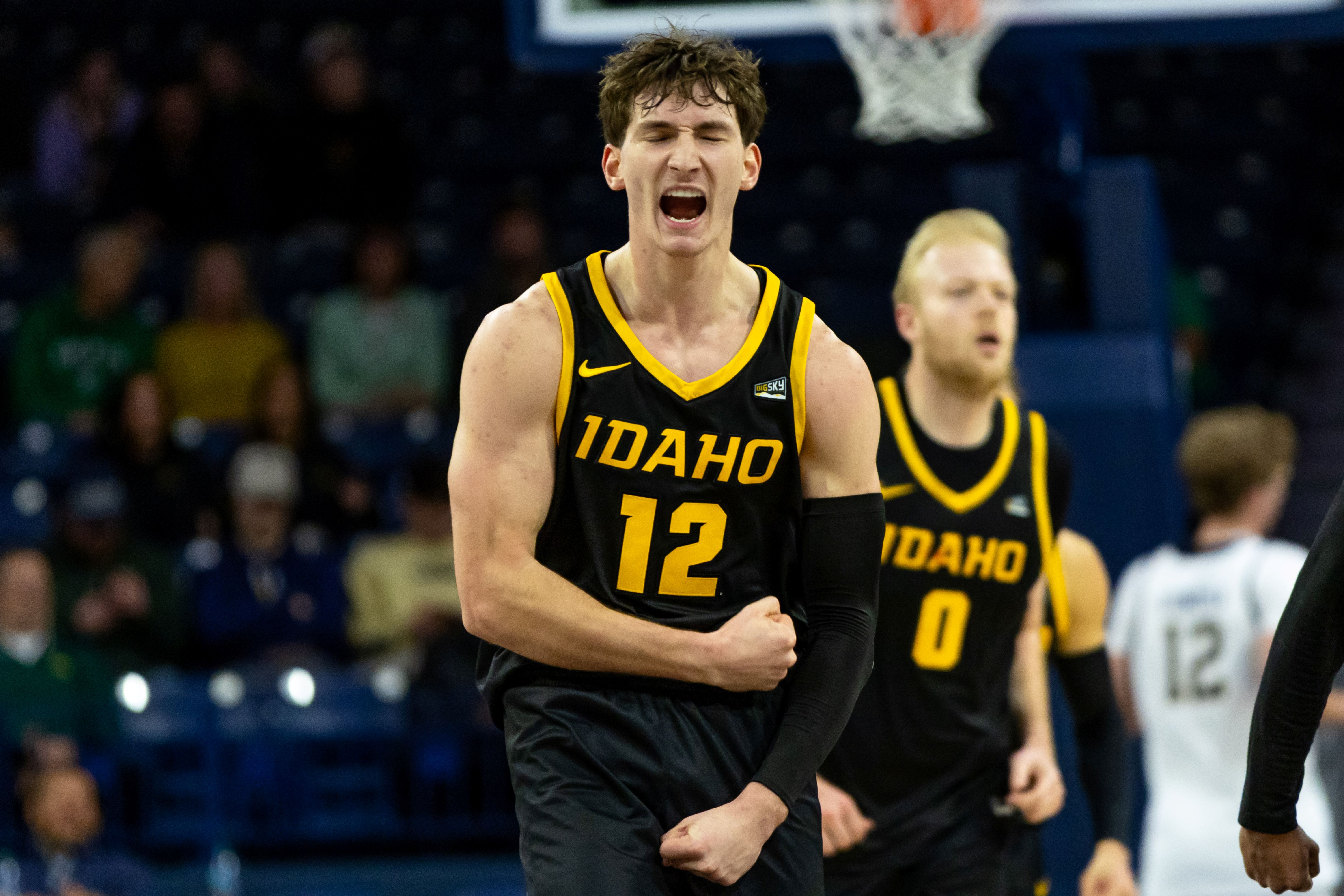 Idaho Vandals forward Jackson Rasmussen celebrates, and he's key as we look at our Idaho vs. Montana predictions.