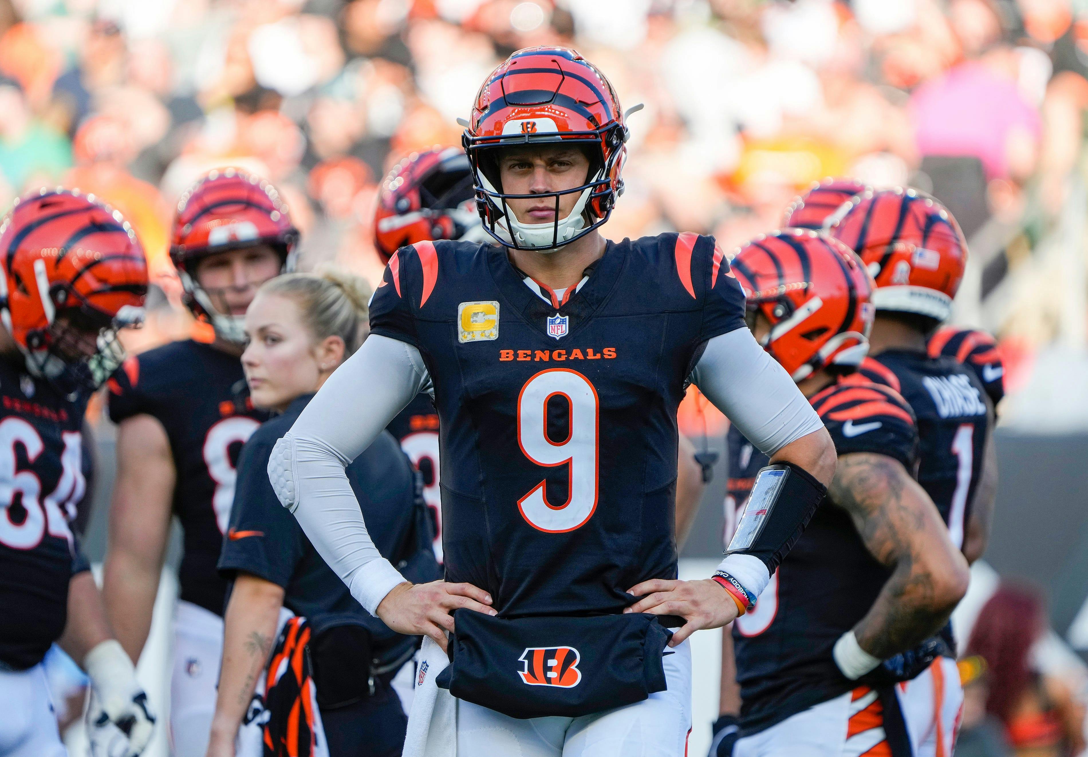 Cincinnati Bengals quarterback Joe Burrow looks on as we break down the latest 2025 Super Bowl odds after NFL Week 12.