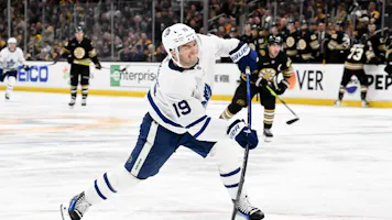 Calle Jarnkrok #19 of the Toronto Maple Leafs takes a shot as we look at the iGaming growth in Ontario for its second full year.