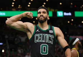 Jayson Tatum of the Boston Celtics reacts after a play during the fourth quarter in Game 2 of the Eastern Conference Finals against the Indiana Pacers. We're breaking down our top Jayson Tatum player props for Game 3.