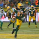 Edmonton's Derel Walker in action during CFL game Edmonton Eskimos vs Saskatchewan Roughriders, at The Brick Field at Commonwealth Stadium in Edmonton.