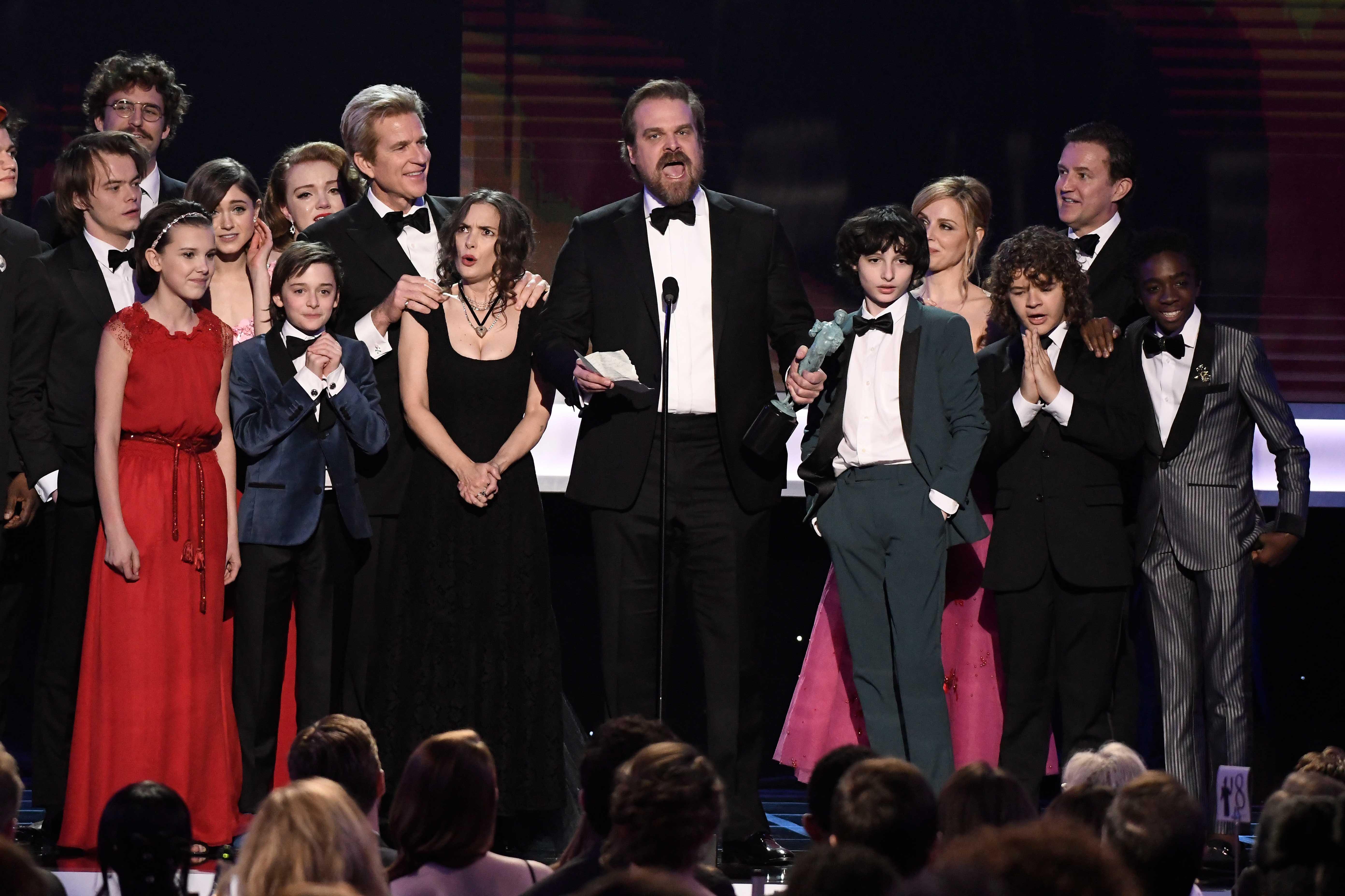 David Harbour speaks as cast members of "Stranger Things" (Netflix) accept the award for Outstanding Performance by an Ensemble in a Drama Series as we look at the prediction market for who will die in the Stranger Things finale