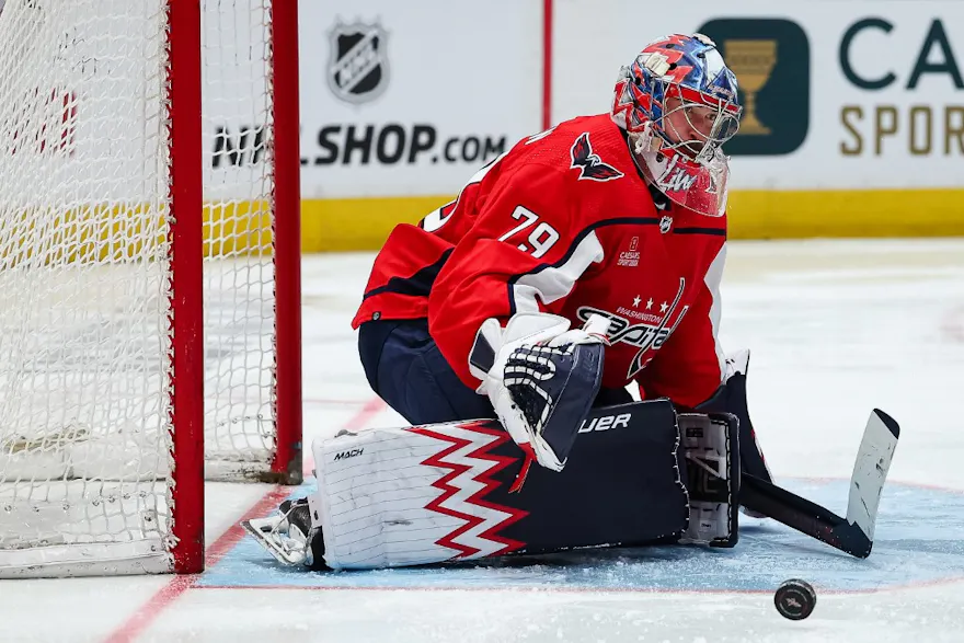 Charlie Lindgren #79 of the Washington Capitals makes a save as we look at changes and proposals to improve the DC sports betting scene.