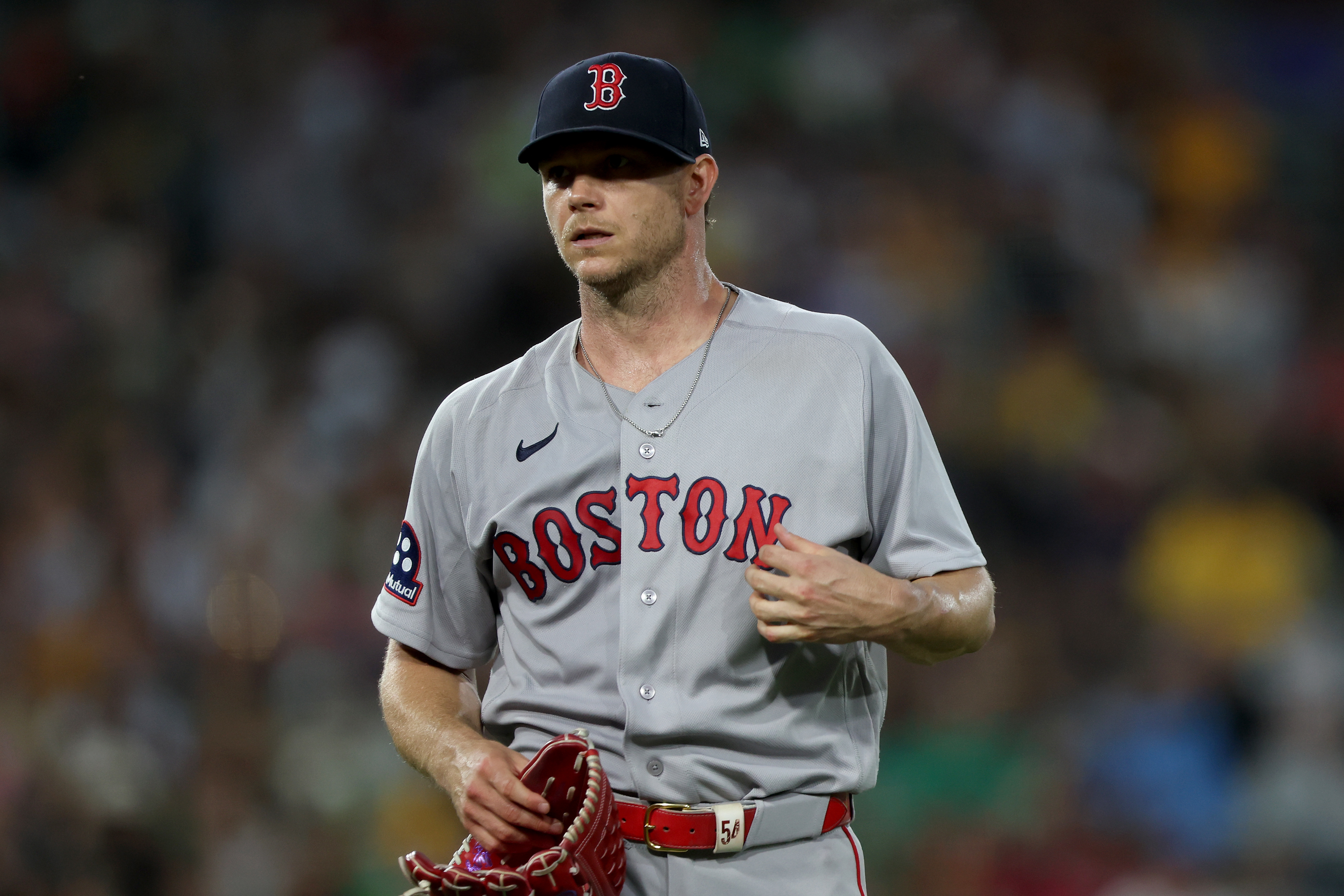 Boston Red Sox starting pitcher Sonny Gray (54) walks as we break down our Red Sox vs. Pirates prediction.
