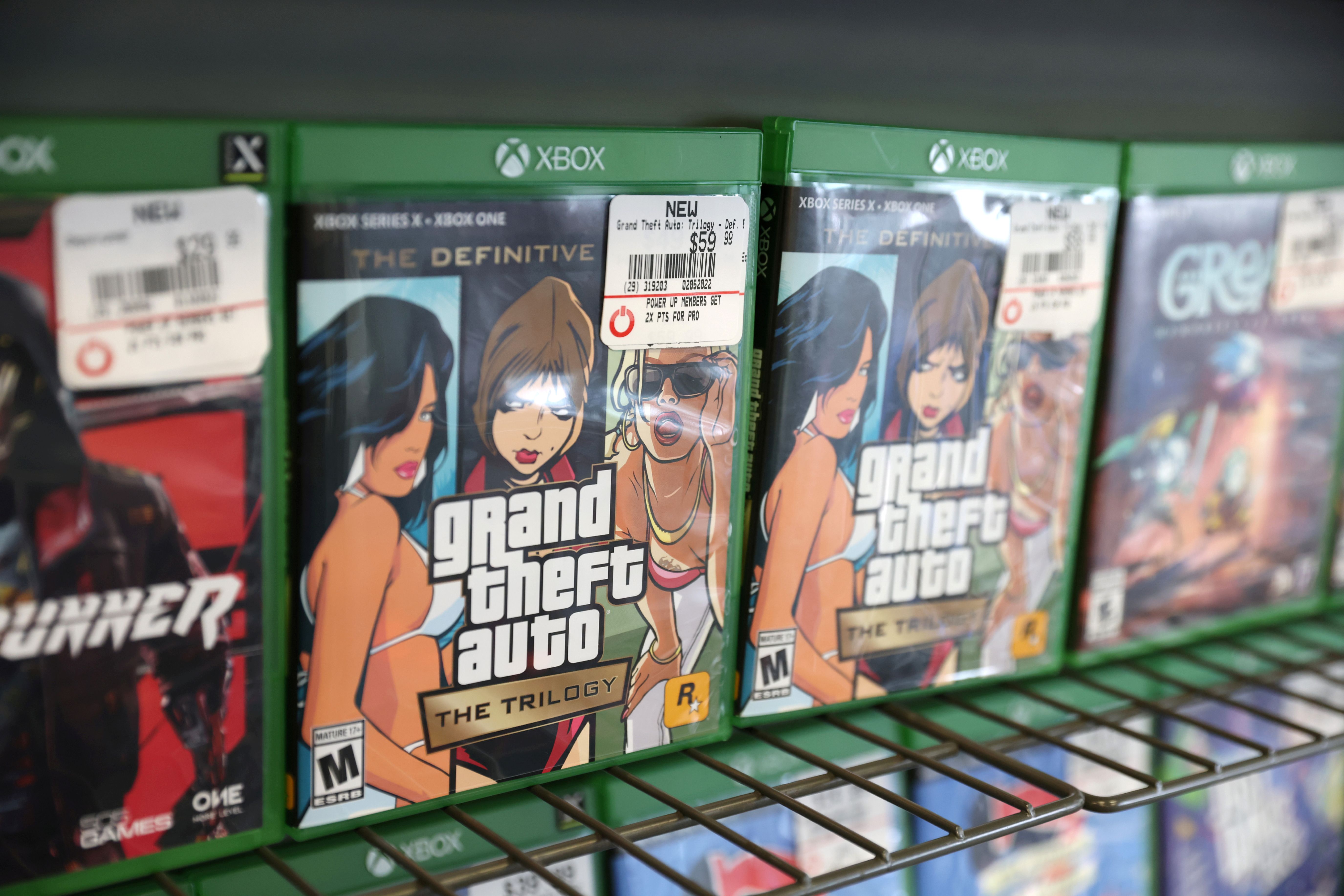 Grand Theft Auto The Trilogy by Take-Two Interactive Software Inc is seen for sale in a store in Manhattan.