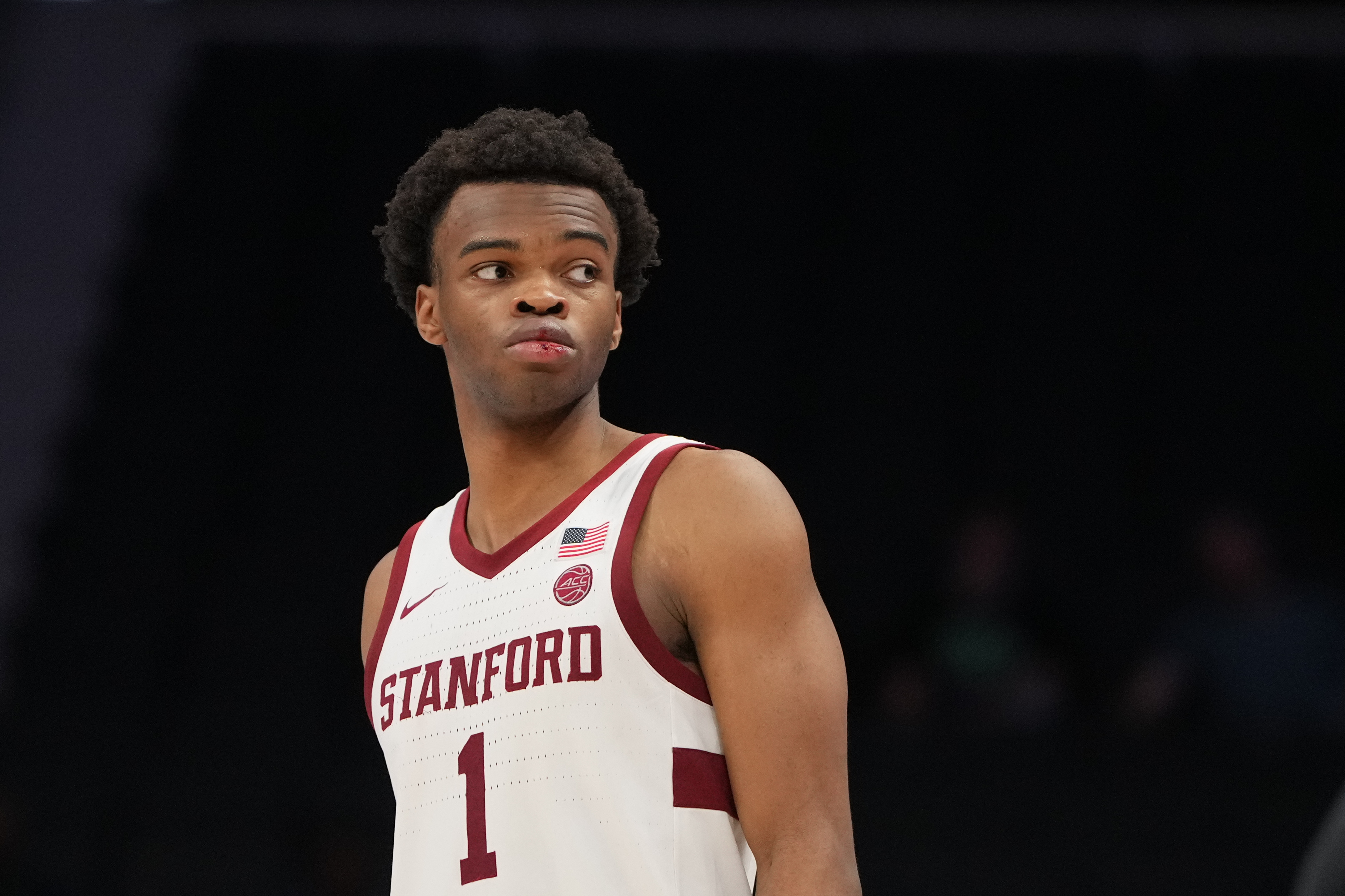 Stanford Cardinal guard Ebuka Okorie on the court as we make our best Stanford vs. West Virginia prediction.