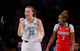 Sabrina Ionescu (20) of the New York Liberty celebrates a basket against the Washington Mystics, as we offer our best Liberty vs. Mystics predictions for Tuesday's season opener in Washington, D.C.