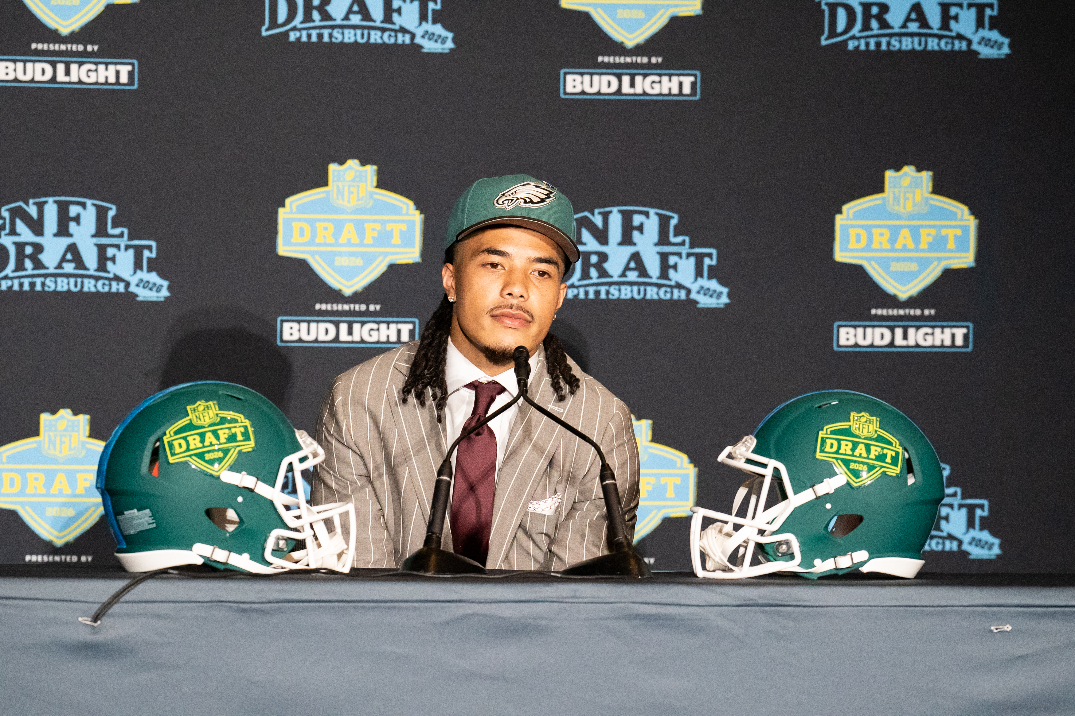 Makai Lemon at a press conference after being selected 20th overall as we profile the Super Bowl odds, analyzing the 5 contenders on the rise. 