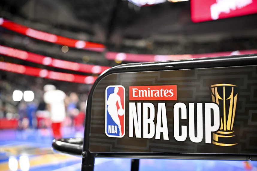 A view of the Emirates NBA Cup logo as we look at the BetMGM Original Bets NBA Cup Sweepstakes