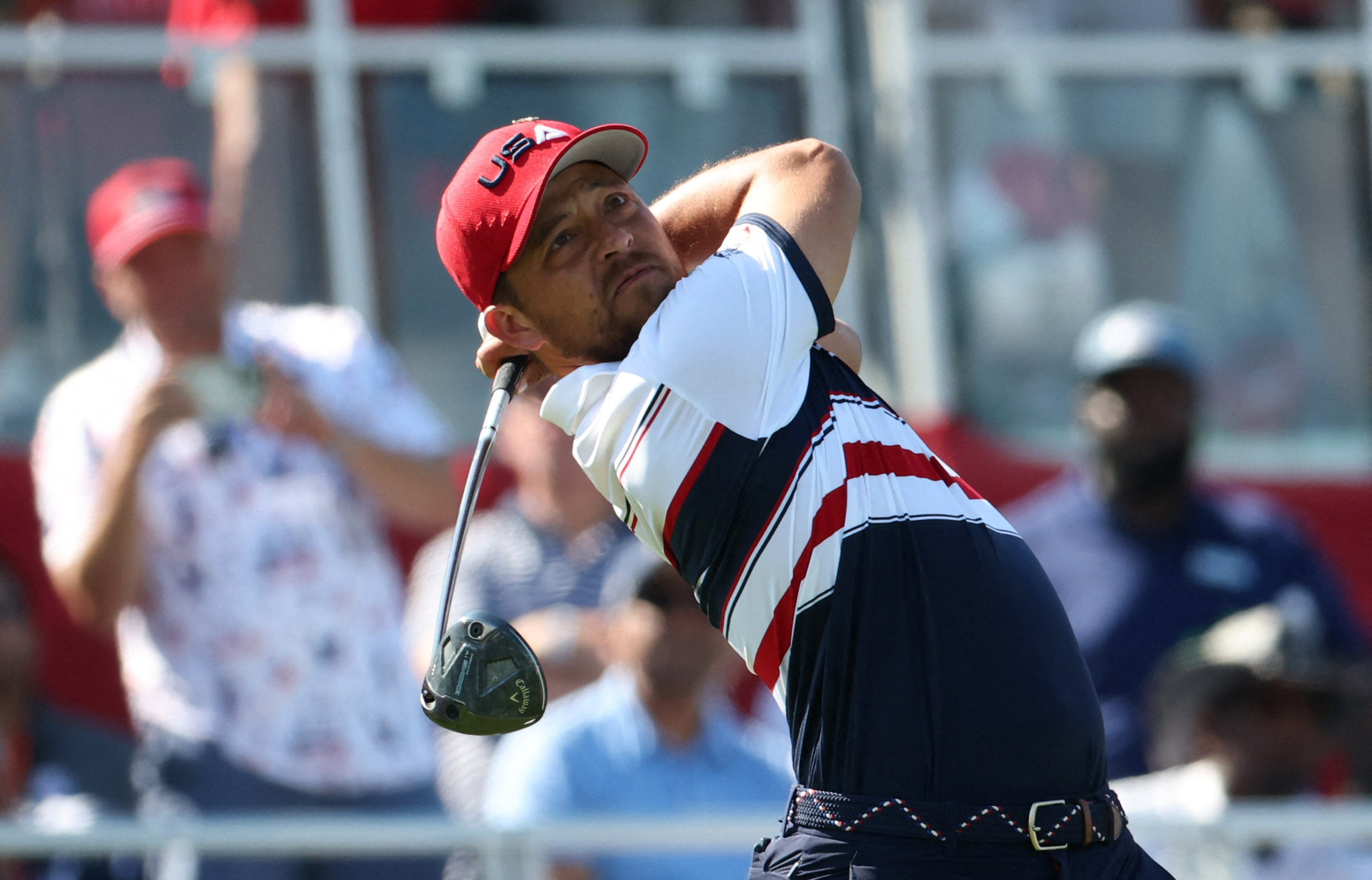 Team USA's Xander Schauffele hits his tee shot as we look at The Skins Game odds, and our prediction