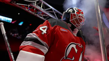 Jake Allen #34 of the New Jersey Devils takes the ice as we look at the 2024 March sports betting financials for New Jersey
