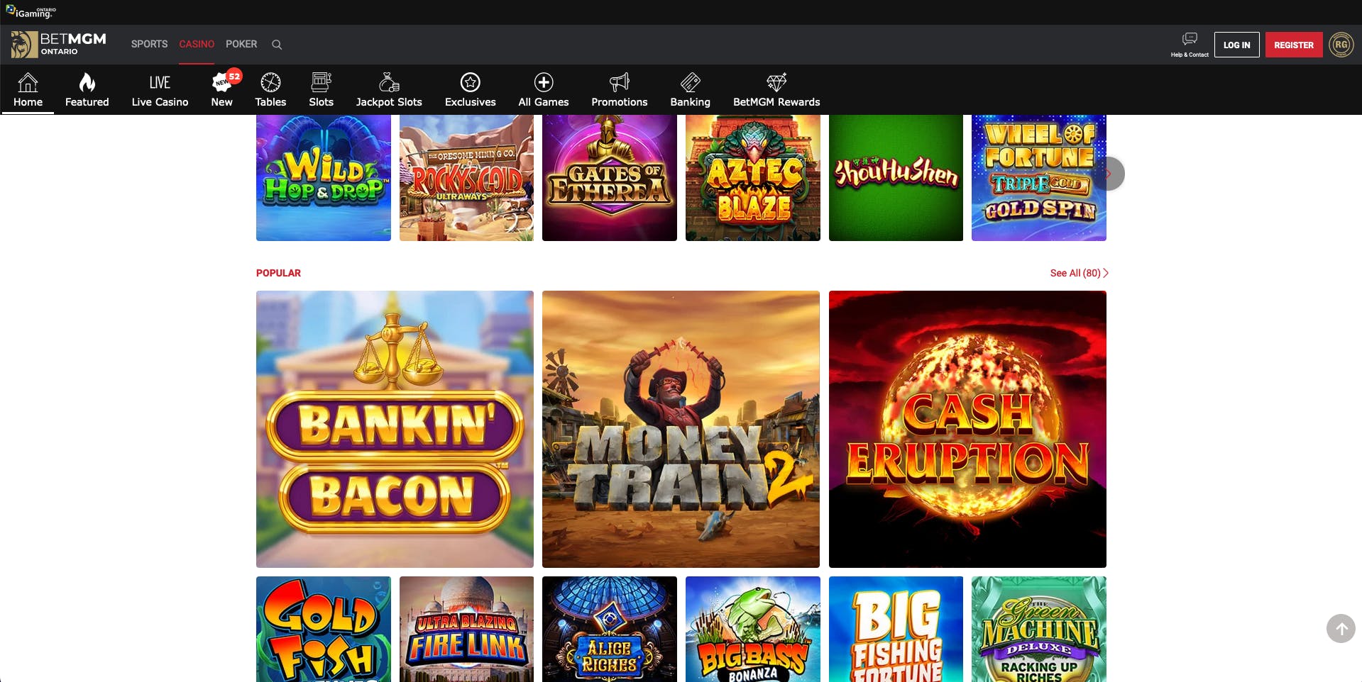 BetMGM casino homepage