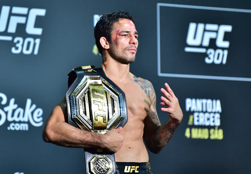 Alexandre Pantoja during a press conference as we look at the best UFC 310 card & betting odds.