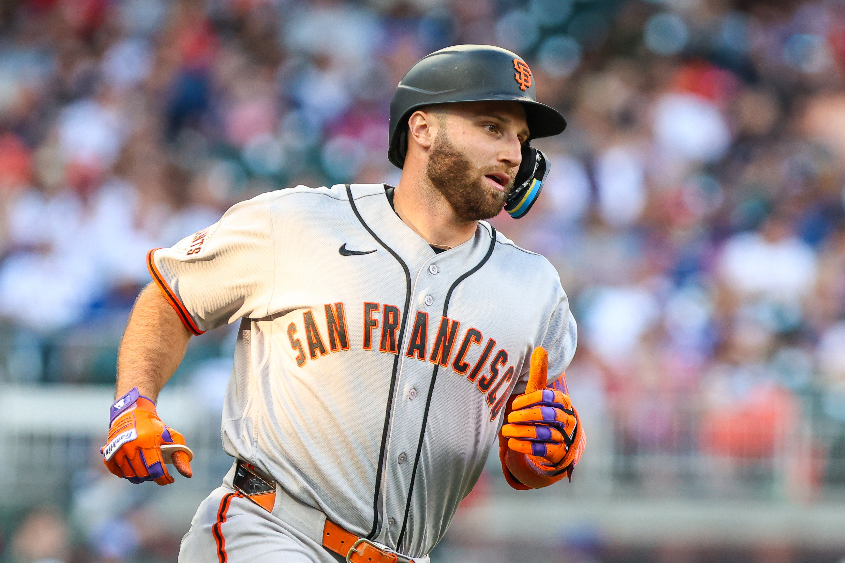 San Francisco Giants designated hitter Casey Schmitt (10) runs as we break down our best home run predictions tonight.