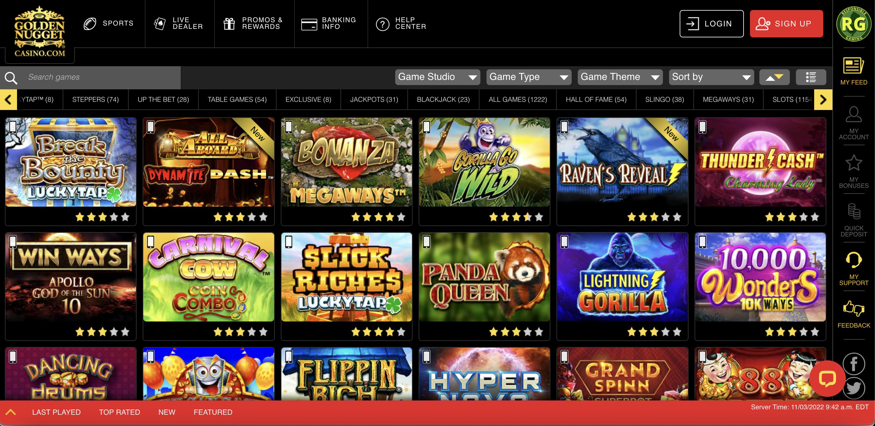 Golden Nugget casino homepage<br>