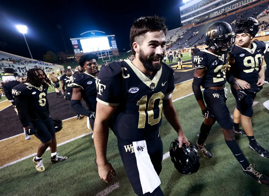Sam Hartman of the Wake Forest Demon Deacons leaves the field after a win against the Duke Blue Devils at Truist Field in Winston-Salem, North Carolina. Photo by Grant Halverson/Getty Images via AFP.