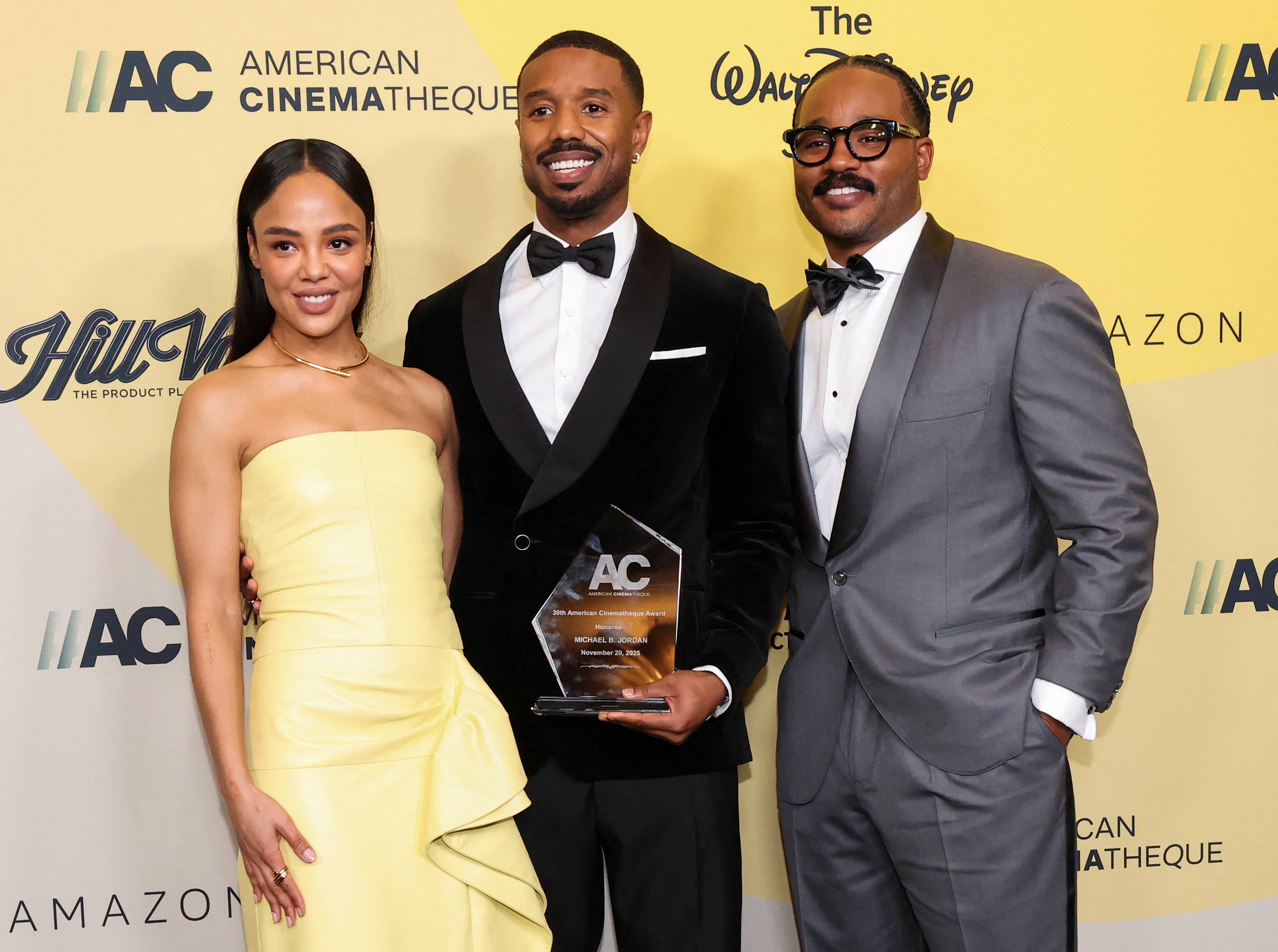 Michael B. Jordan holds the 39th American Cinematheque Award while attending the 39th American Cinematheque Awards with Tessa Thompson and Ryan Coogler, in Beverly Hills, California, U.S., as we look at the Oscars odds