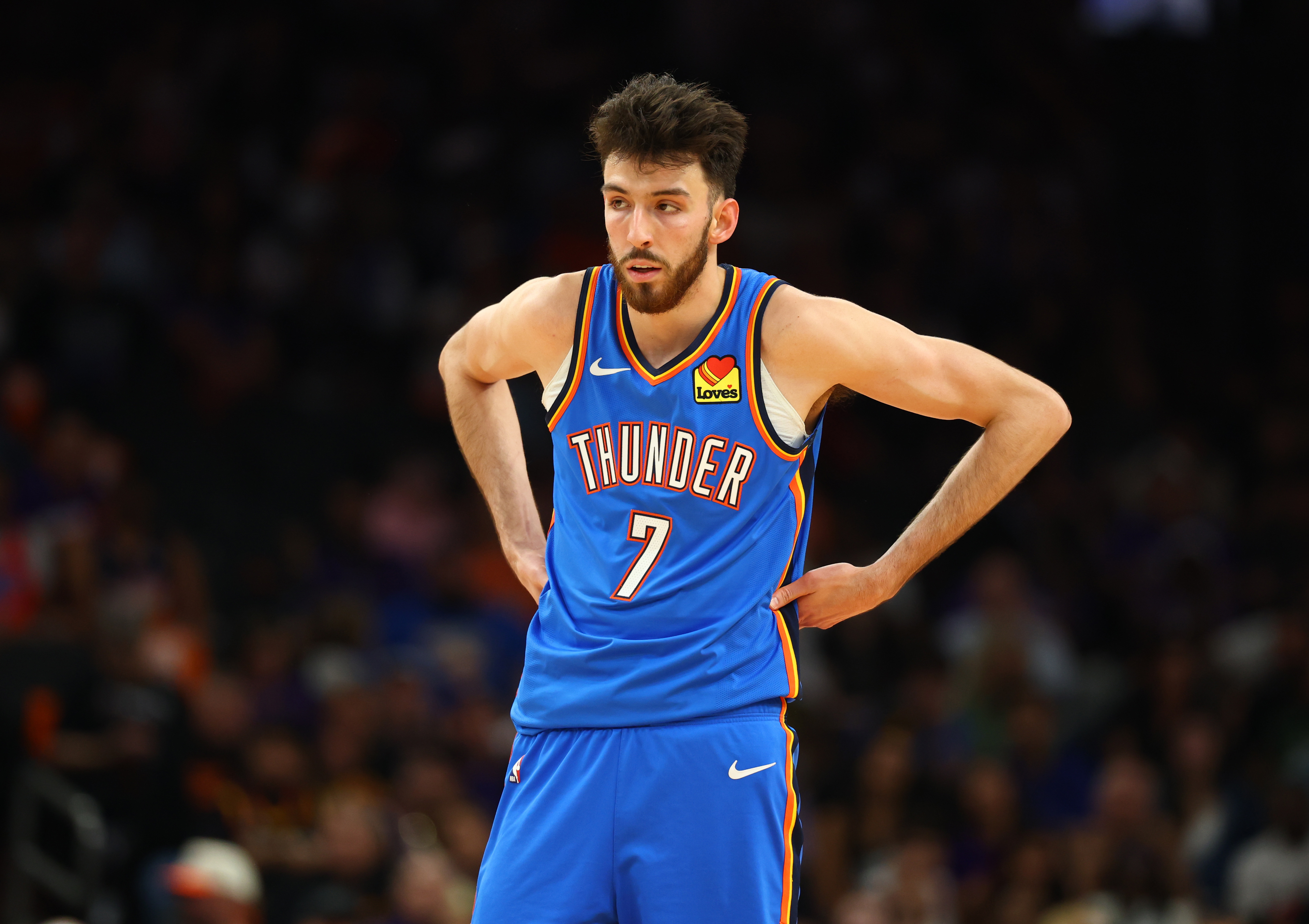 Oklahoma City Thunder center Chet Holmgren (7) as we break down our Spurs vs. Thunder player props today.