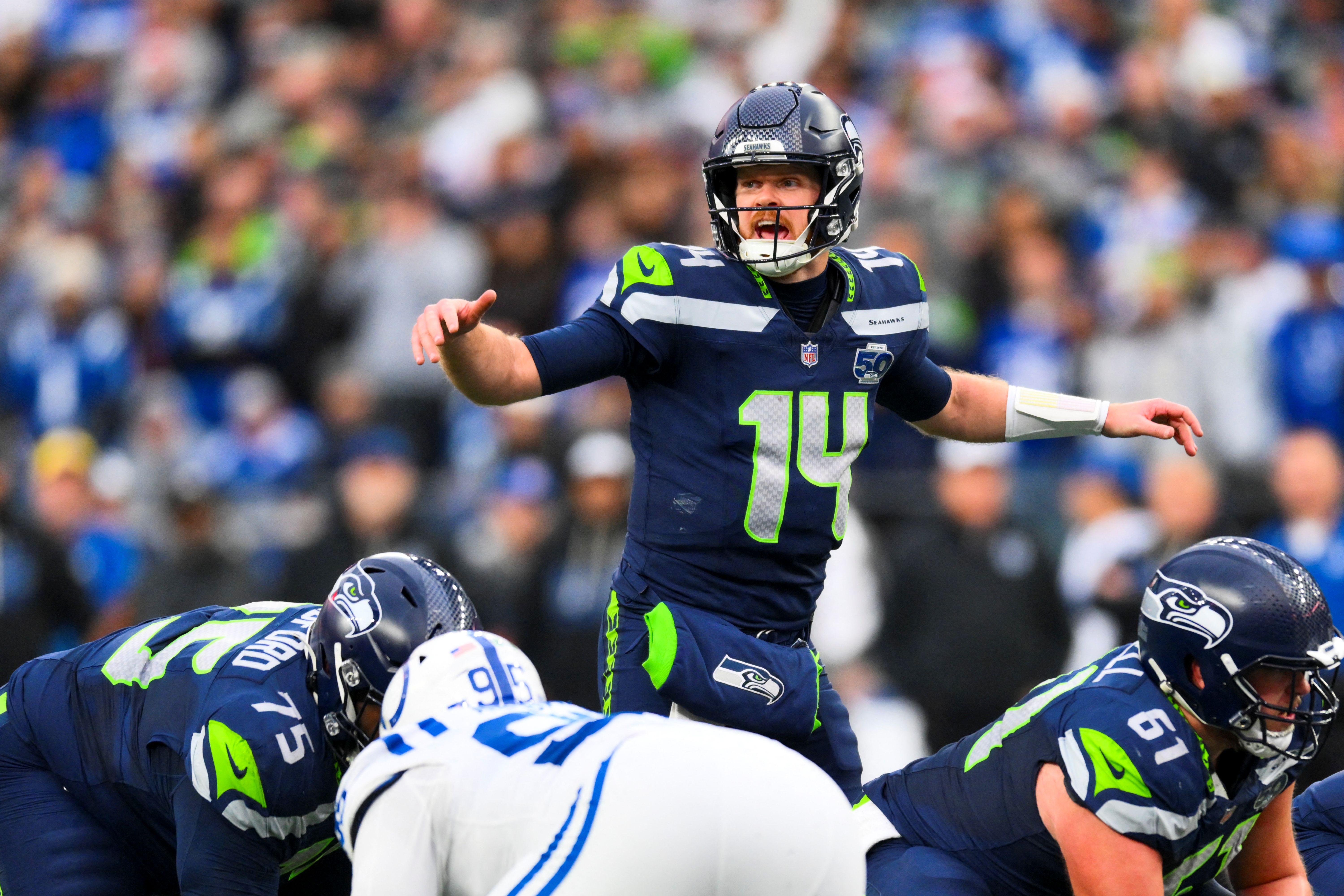 Seattle Seahawks quarterback Sam Darnold audibles over center, and he's key as we look at our NFC championship odds