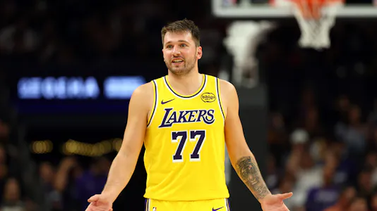 Los Angeles Lakers guard Luka Doncic (77) is projected to record a double-double in our Timberwolves vs. Lakers player props today.