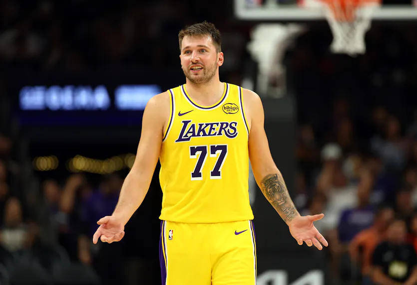 Los Angeles Lakers guard Luka Doncic (77) is projected to record a double-double in our Timberwolves vs. Lakers player props today.