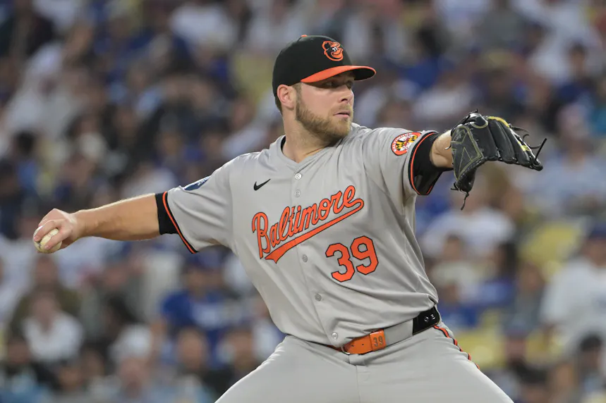 Baltimore Orioles starting pitcher Corbin Burnes delivers to the plate in the first inning against the Los Angeles Dodgers. We're backing Burnes in our MLB player prop bets.