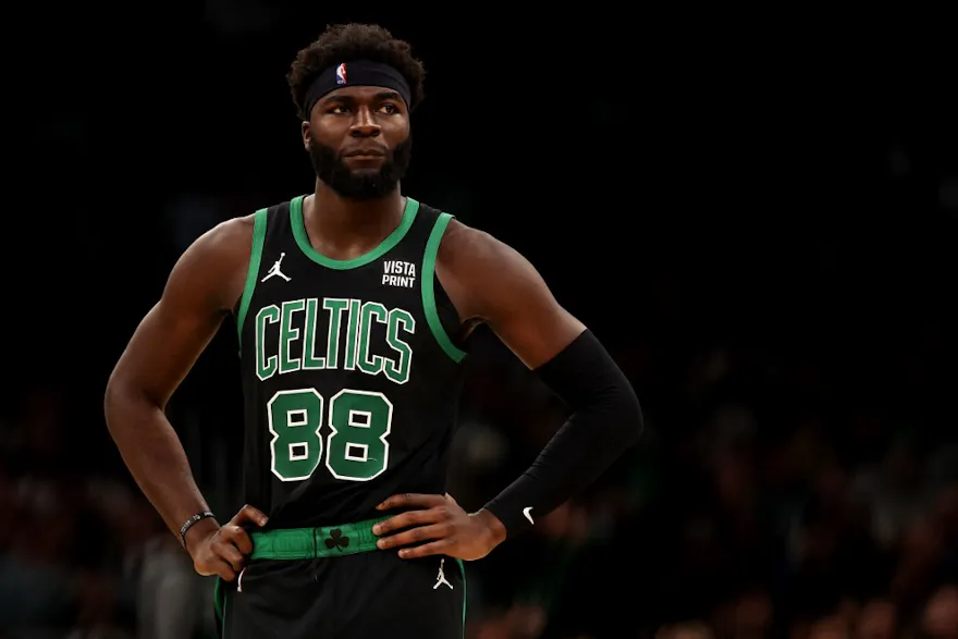 Neemias Queta #88 of the Boston Celtics looks on during the second half as we look at Massachusett's legal sports betting financials from November 2023.
