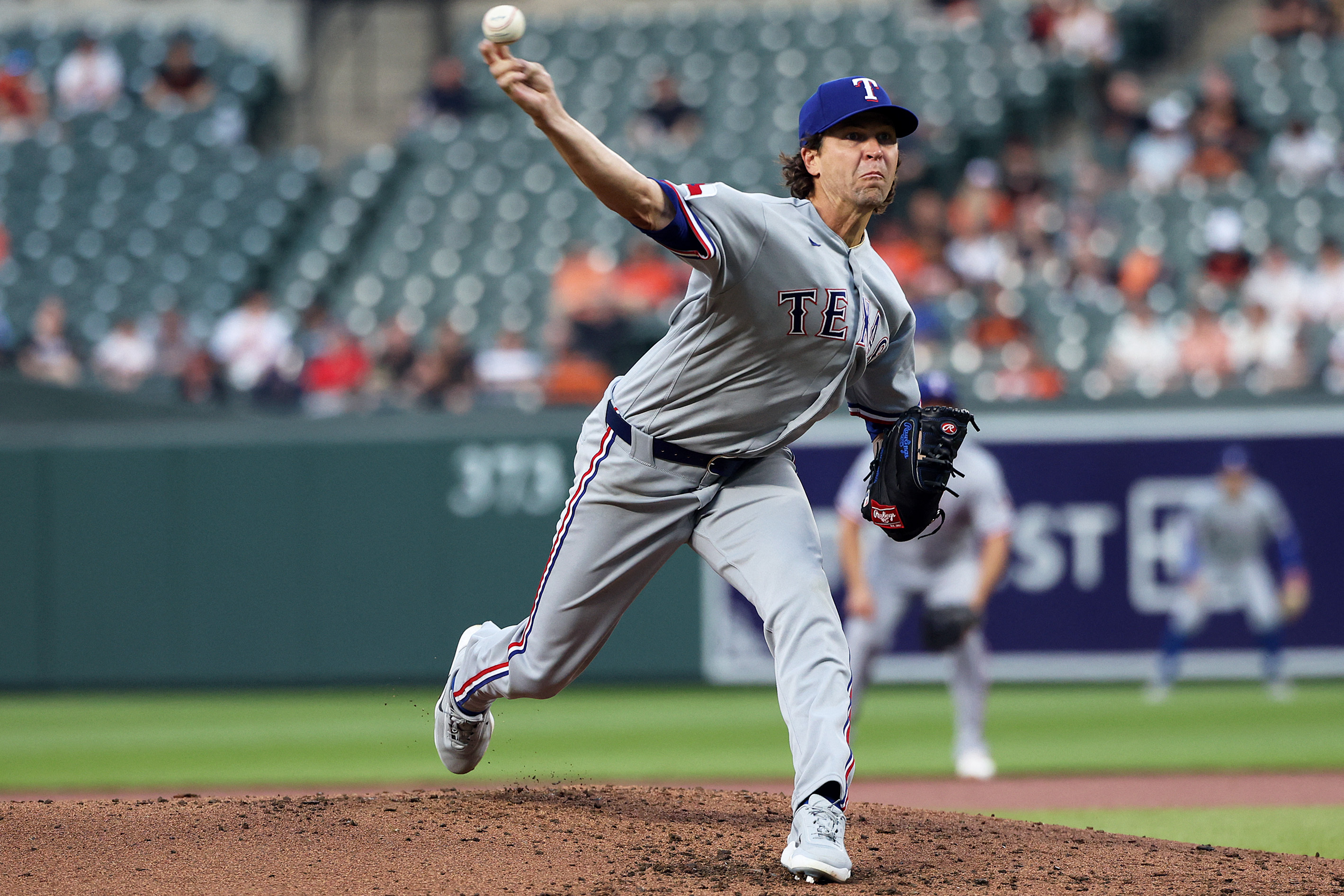 Texas Rangers pitcher Jacob deGrom - who's featured in my best NRFI bets today - throws during the second inning.
