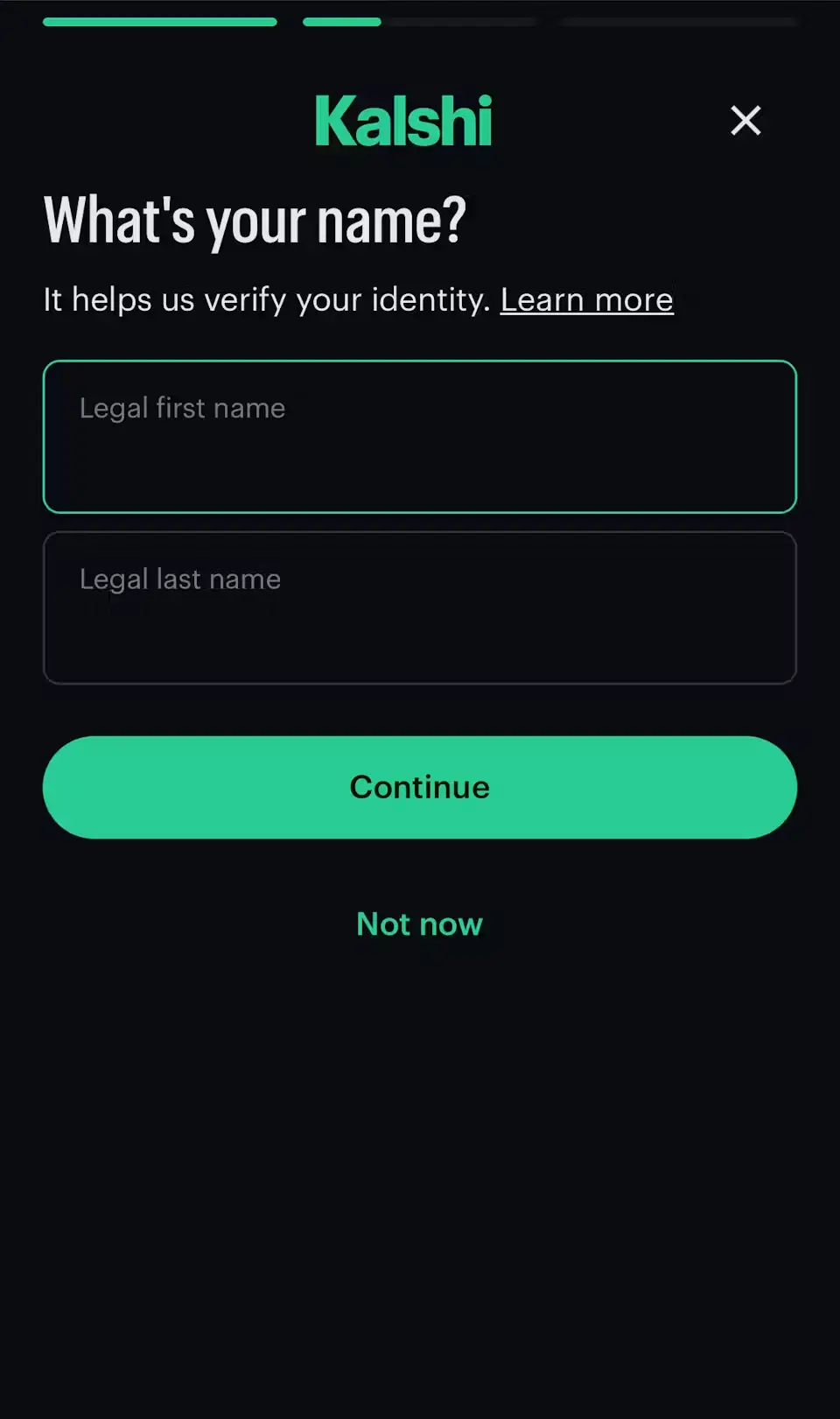 Kalshi registration page