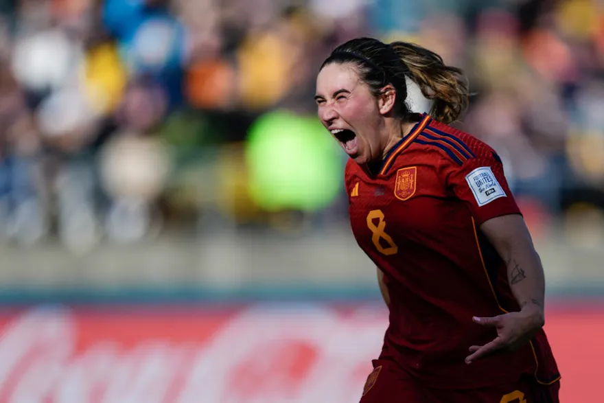 Mariona Caldentey (8) of Spain celebrates after scoring a goal as we look at the best Women's World Cup odds