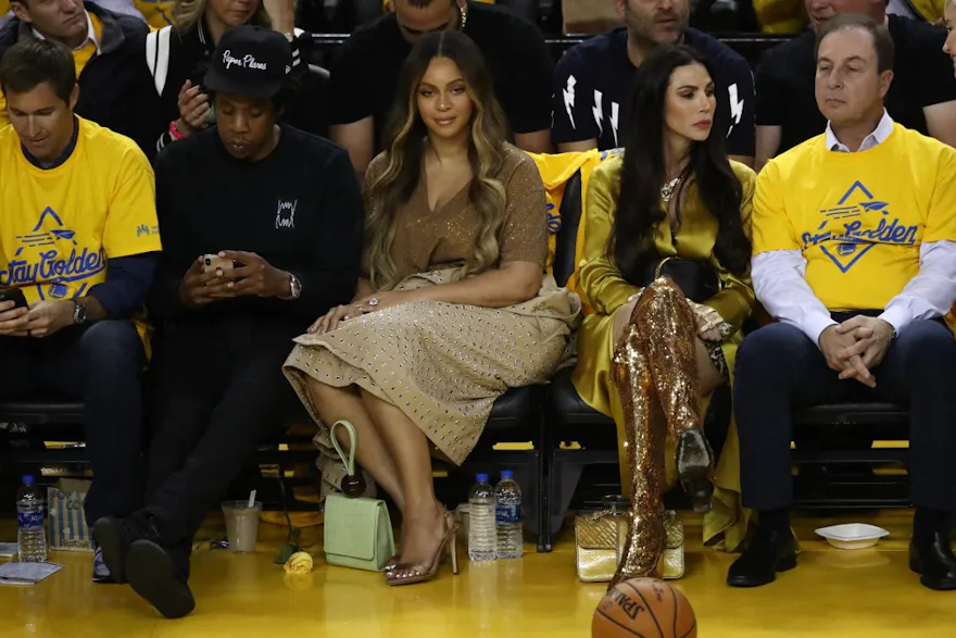 Jay-Z and Beyonce attend Game Three of the 2019 NBA Finals between the Golden State Warriors and the Toronto Raptors at ORACLE Arena on June 05, 2019 in Oakland, California.