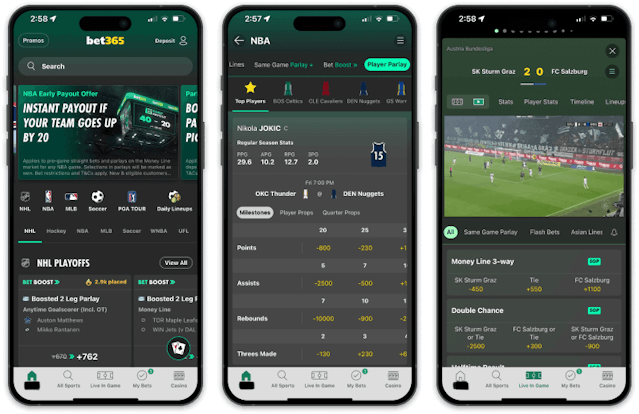 Screenshot of bet365 sportsbook mobile app for iOS devices.&nbsp;