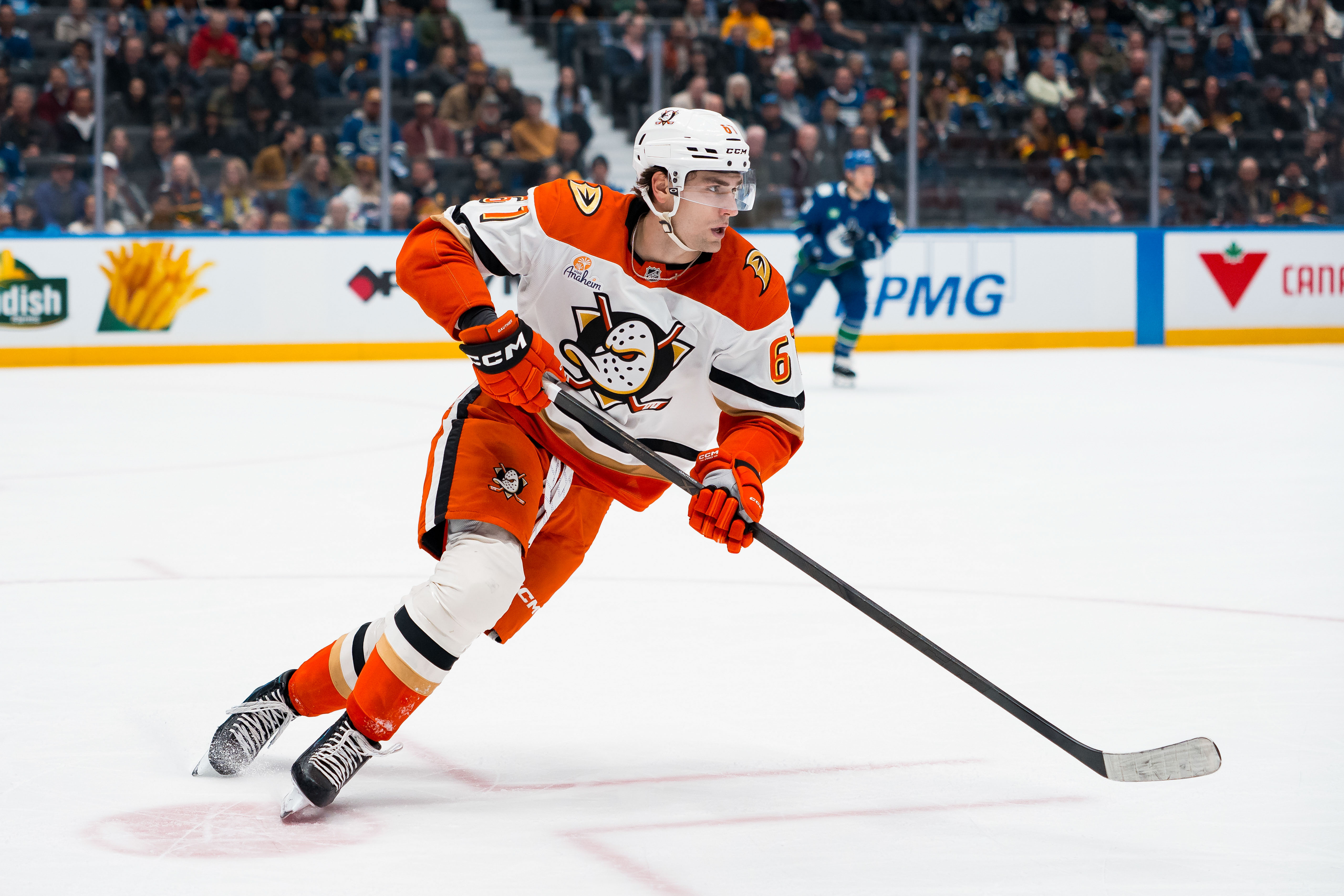 Anaheim Ducks forward Cutter Gauthier - who's featured in my Ducks vs. Oilers prediction - skates.