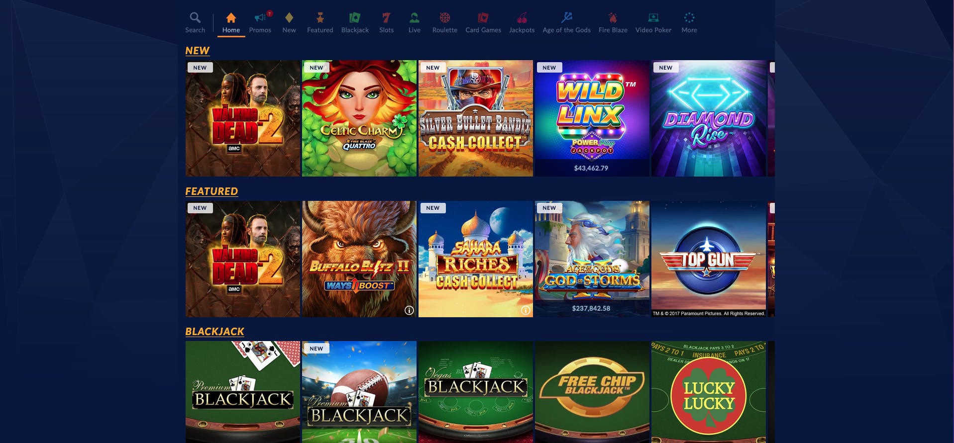 Sports Interaction casino home page<br>