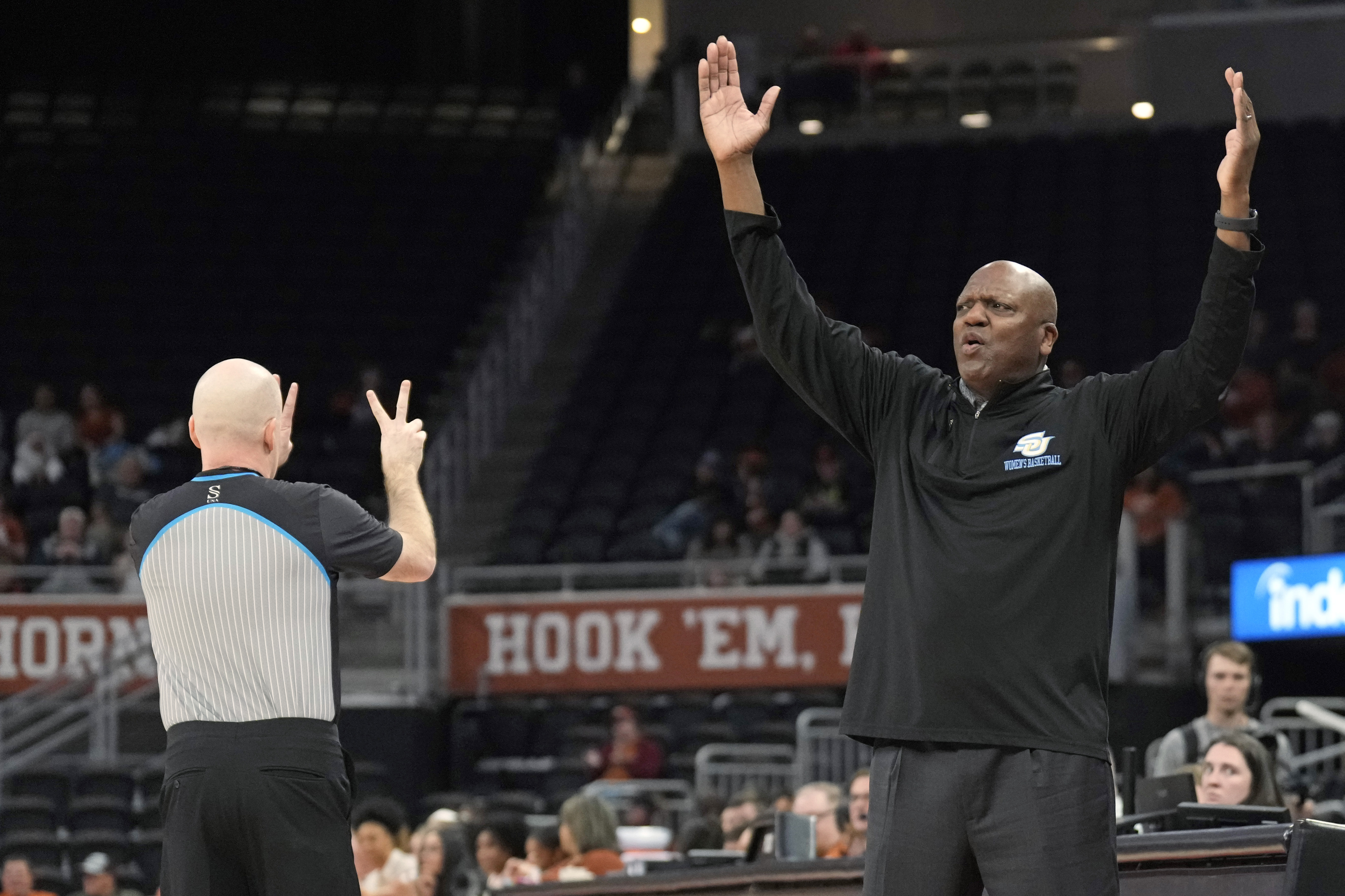 Southern Jaguars head coach Carlos Funchess, featured in our Samford vs. Southern prediction, reacts during a game earlier this season.