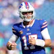 Josh Allen of the Buffalo Bills warms up as we look at the odds to lead the NFL in interceptions thrown in 2023.