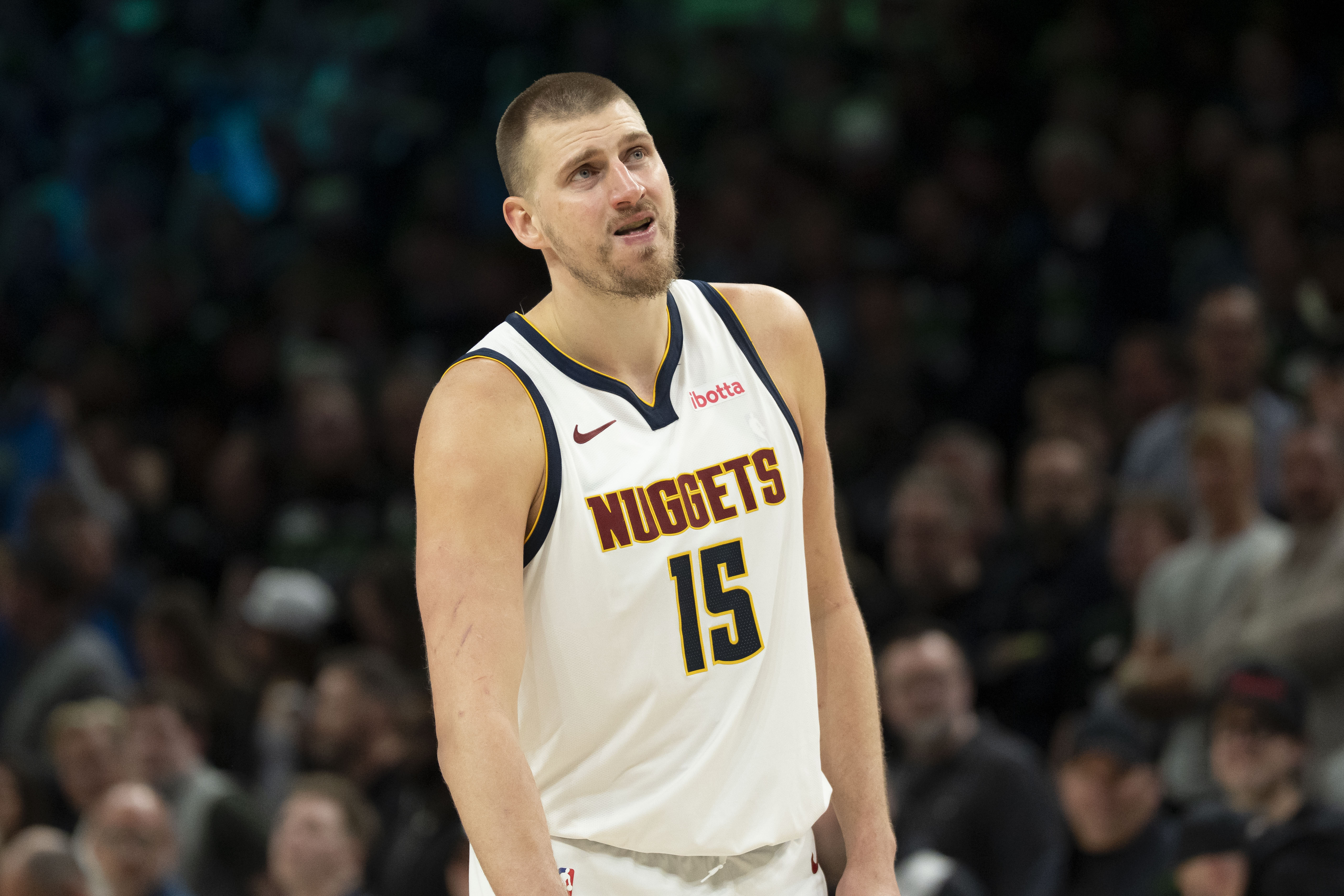 Denver Nuggets center Nikola Jokic looks on as we look at the Colorado sports betting financials for FY26