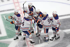 Connor McDavid of the Edmonton Oilers celebrates as we look at the best 2024 Stanley Cup odds.