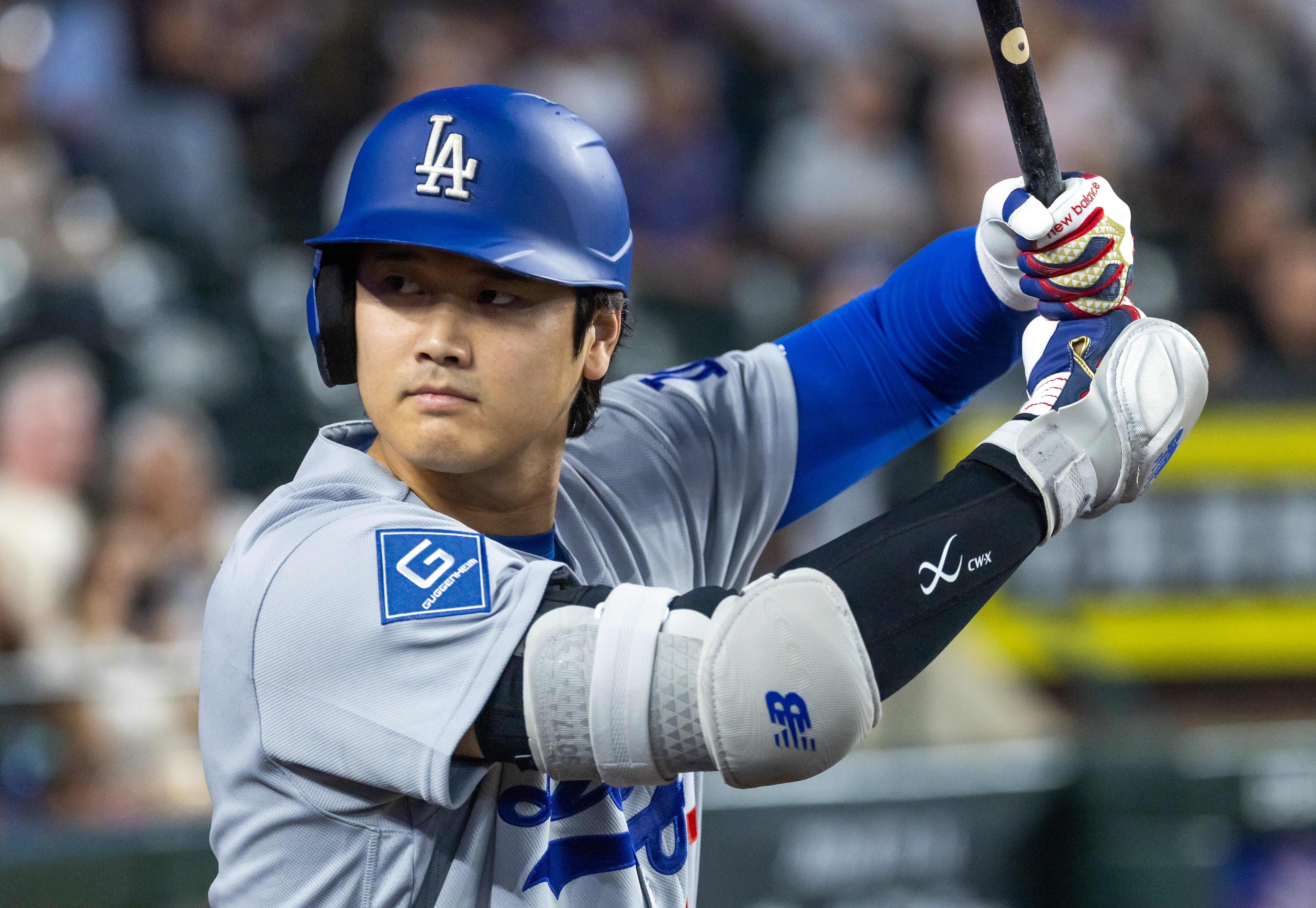 Los Angeles Dodgers two-way player Shohei Ohtani (17) looks on as we break down our home run predictions today.