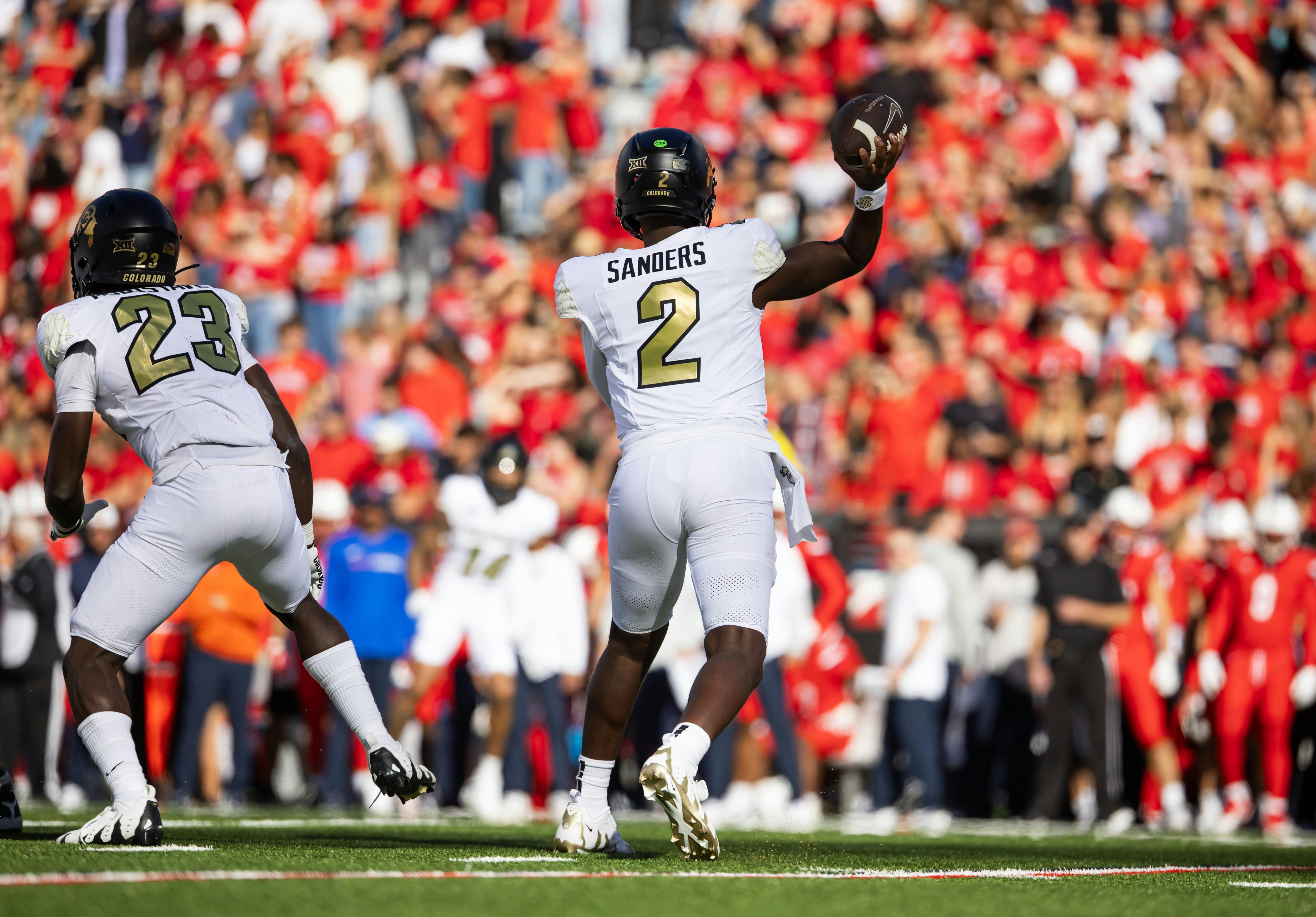 Colorado quarterback Shedeur Sanders against Arizona. Sanders leads the 2025 NFL Draft odds. 