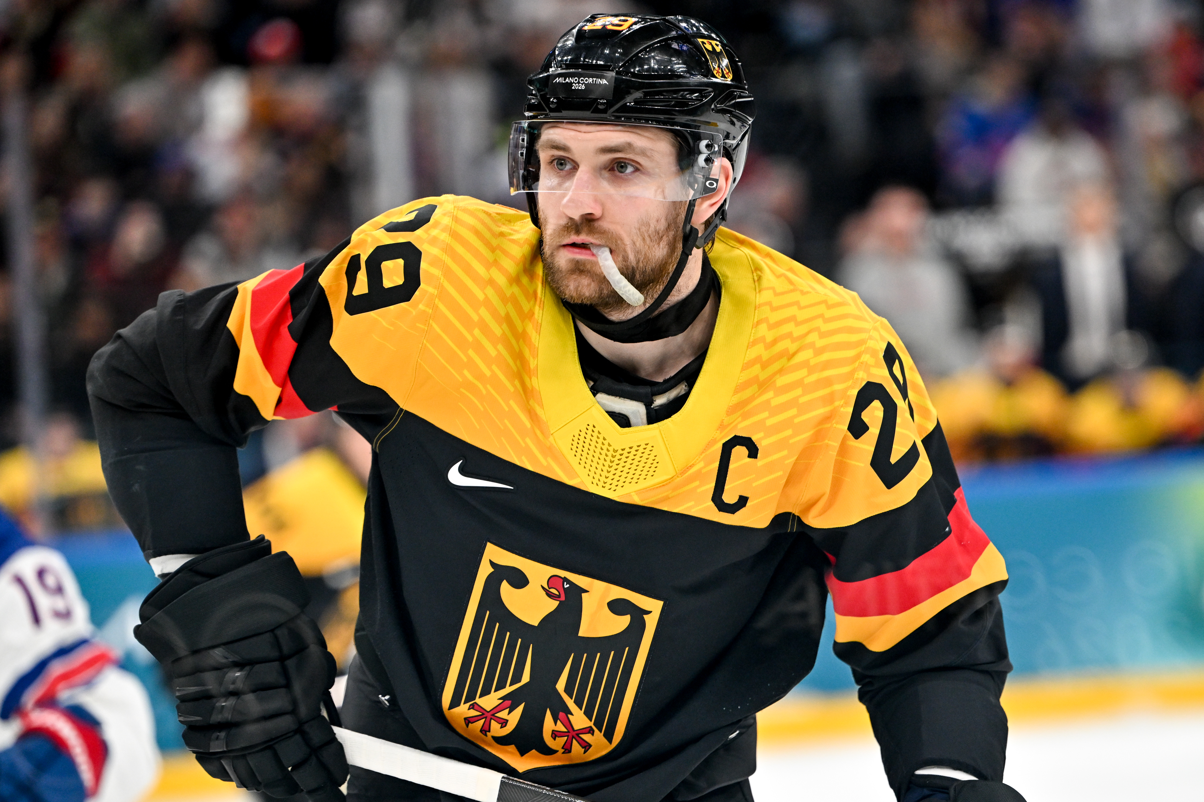 Germany's Leon Draisaitl looks on as we offer our Germany vs. France prediction.