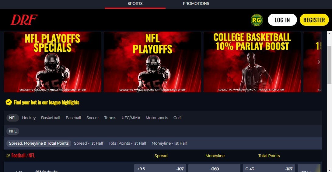 DRF Sportsbook homepage