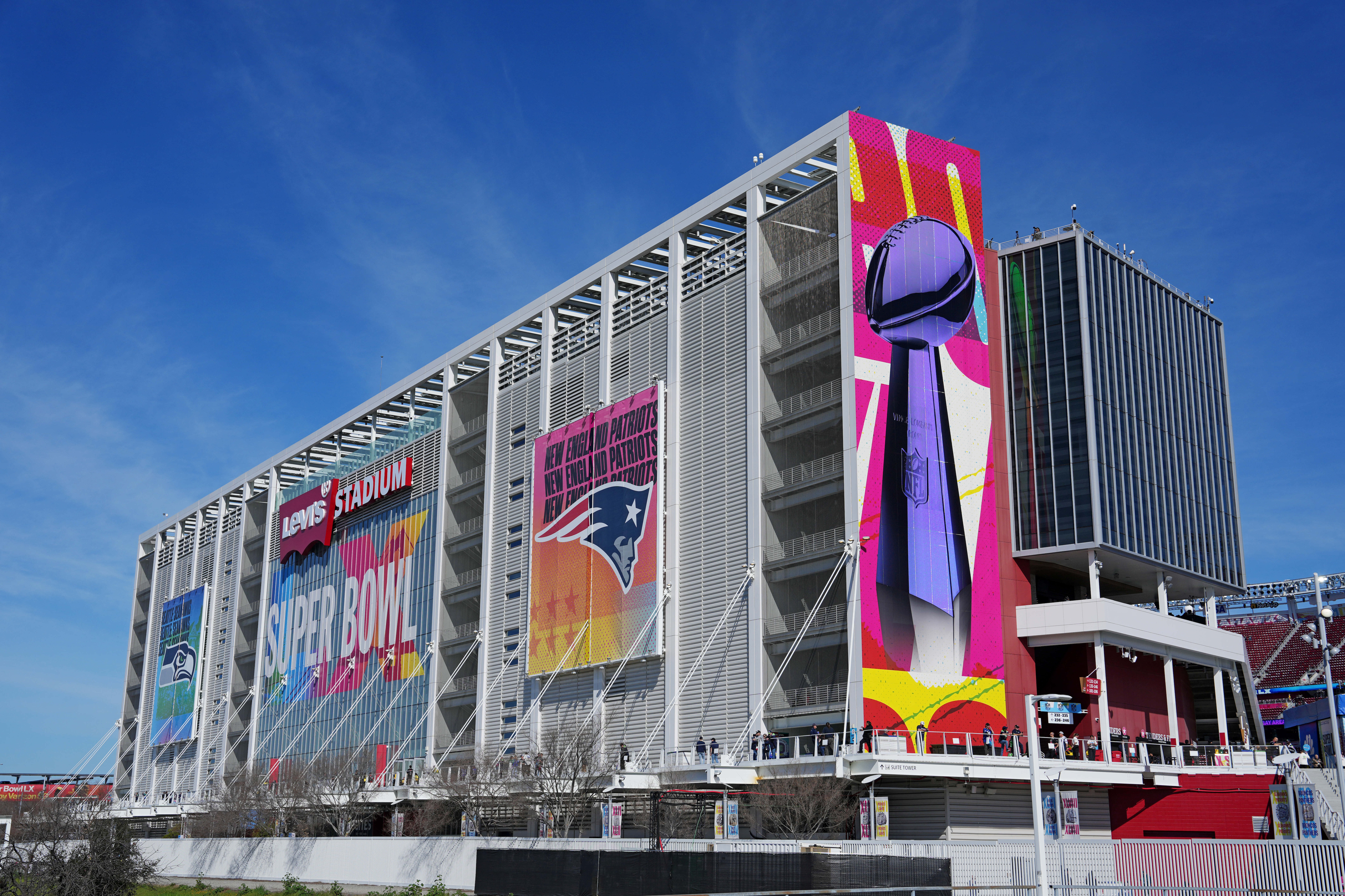 A general view outside Levi's Stadium as we explore the Super Bowl weather at prediction markets.