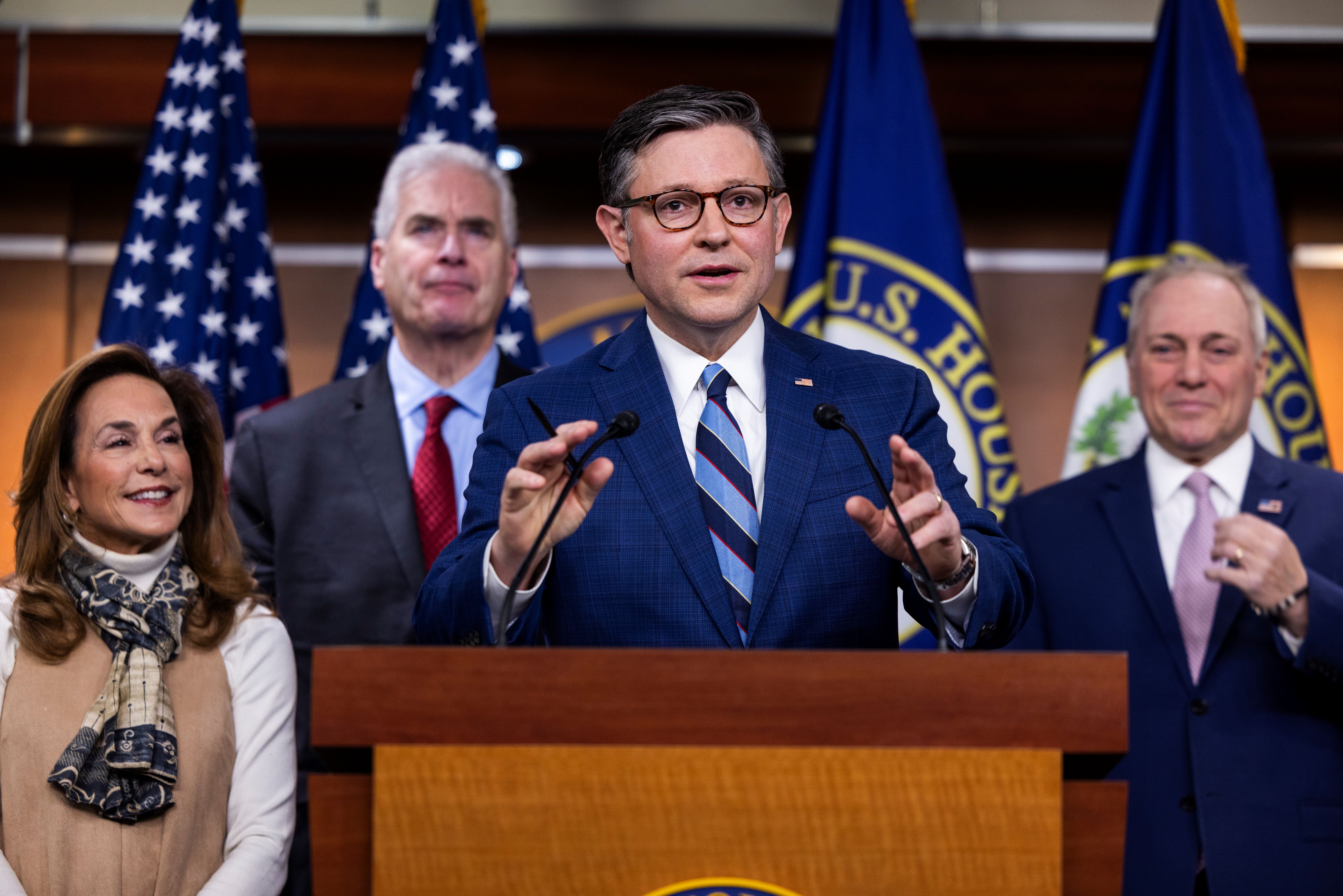 Republican Speaker of the House Mike Johnson speaks to reporters about budget negotiations as we look at prediction market action for the government shutdown. 