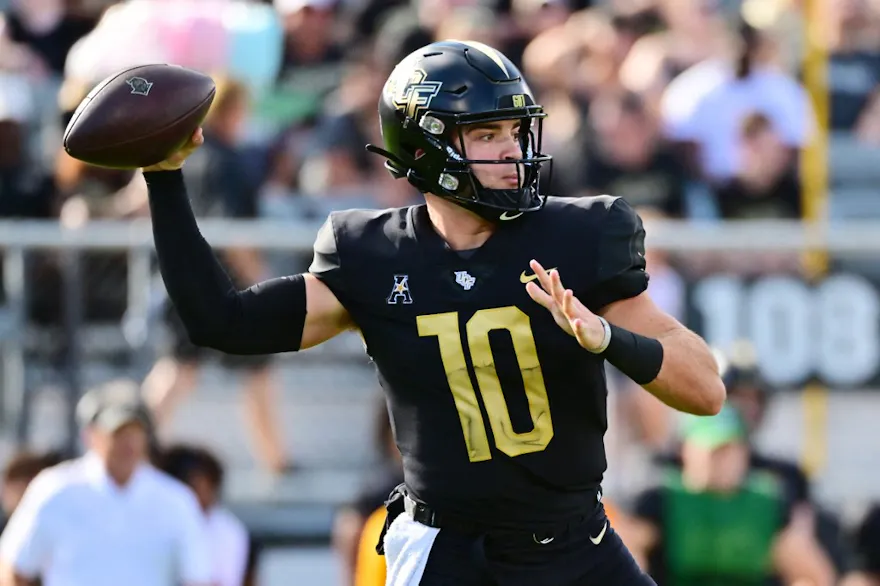 John Rhys Plumlee of the UCF Knights looks to throw a pass in the first quarter as we share our best Georgia Tech vs. UCF bonus code.