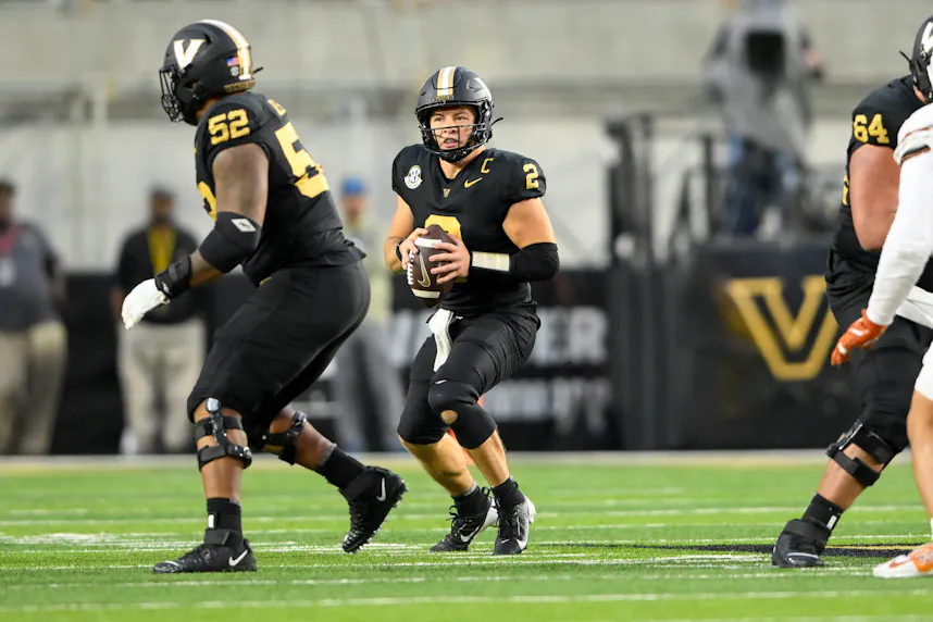 Vanderbilt Commodores quarterback Diego Pavia stands in the pocket as we offer our college football Week 10 upset picks.