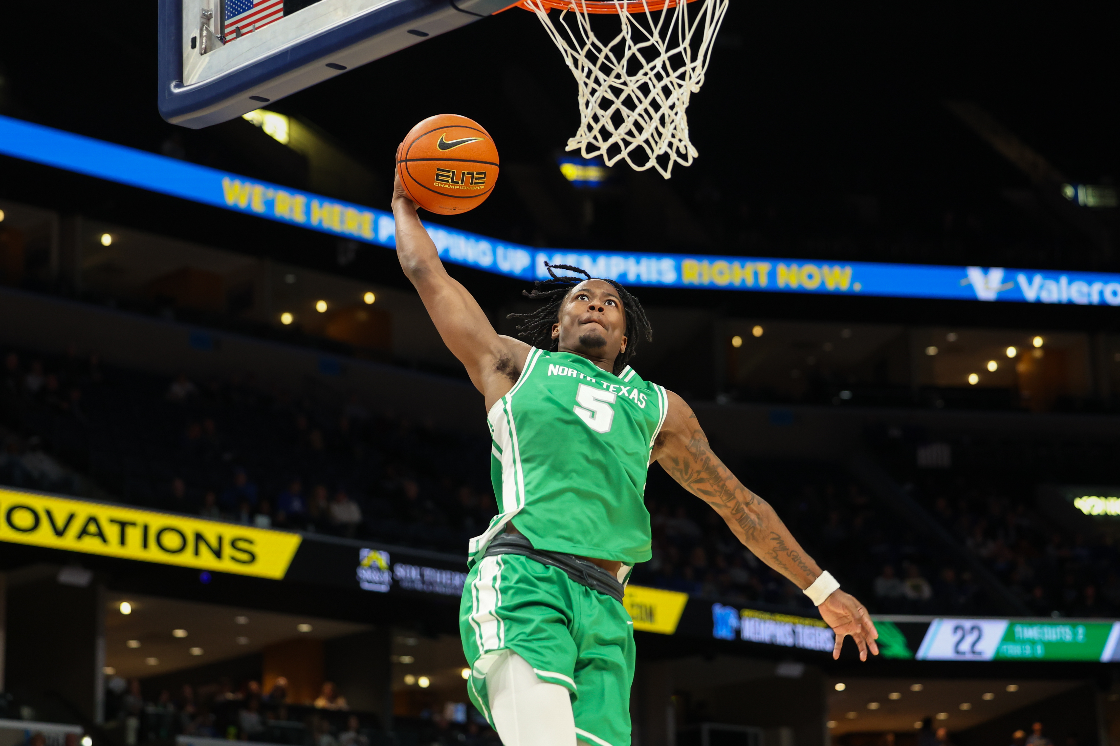 North Texas guard David Terrell Jr. is key to our college basketball predictions tonight.