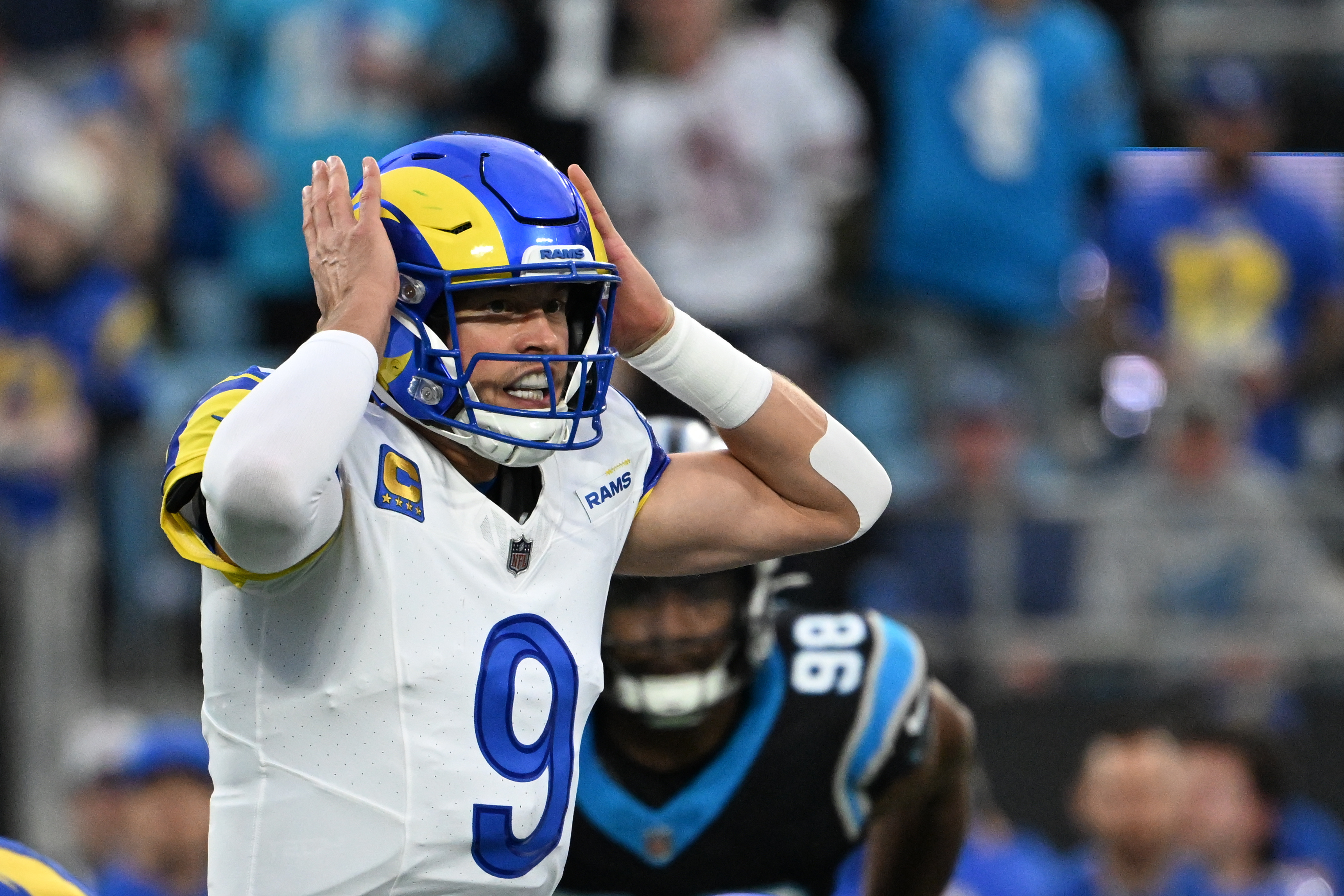 Los Angeles Rams quarterback Matthew Stafford changes signals as we offer Super Bowl 60 parlay