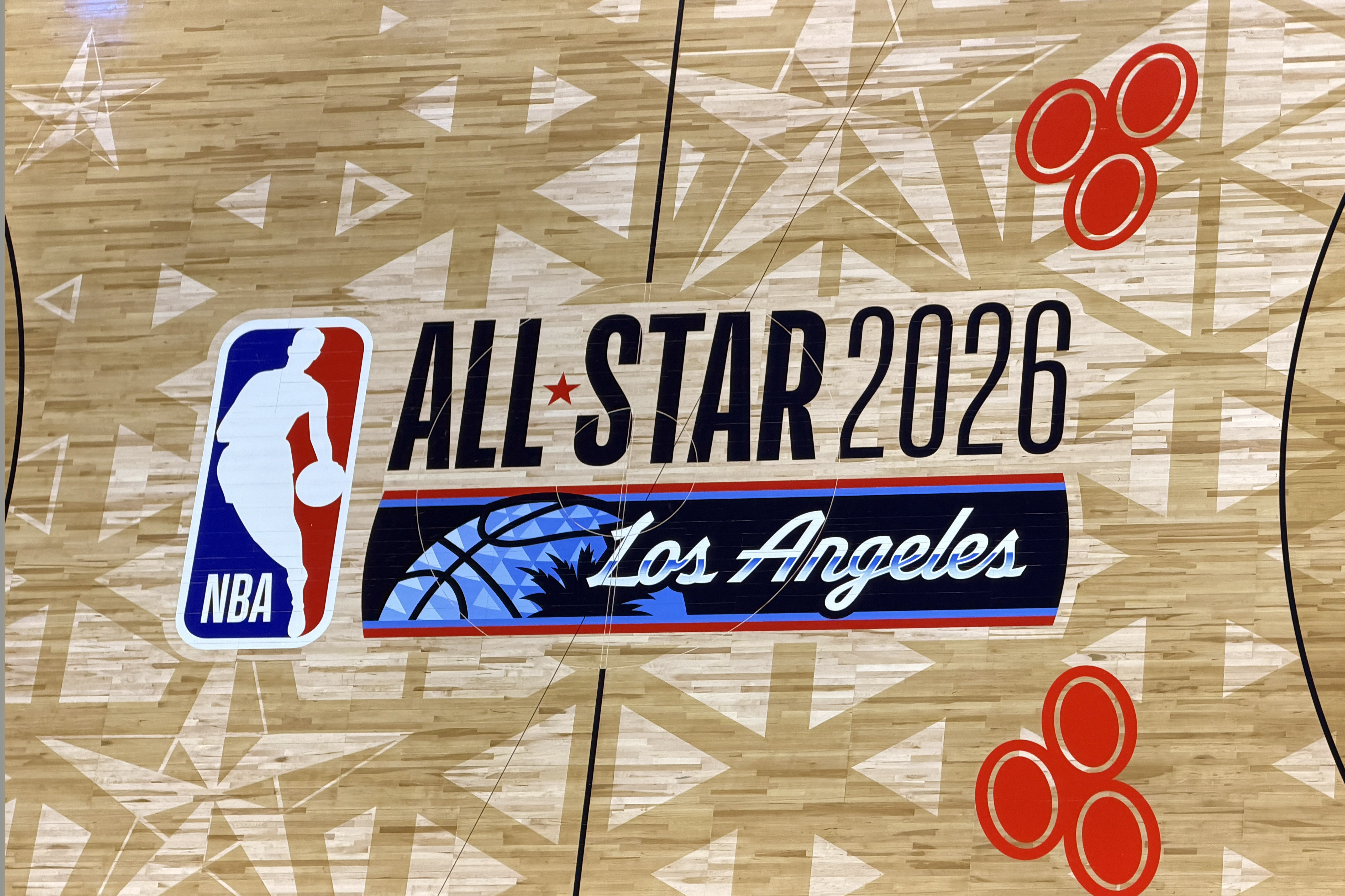 The NBA All-Star 2026 logo is displayed on the court at Intuit Dome as we break down our NBA Dunk Contest predictions.